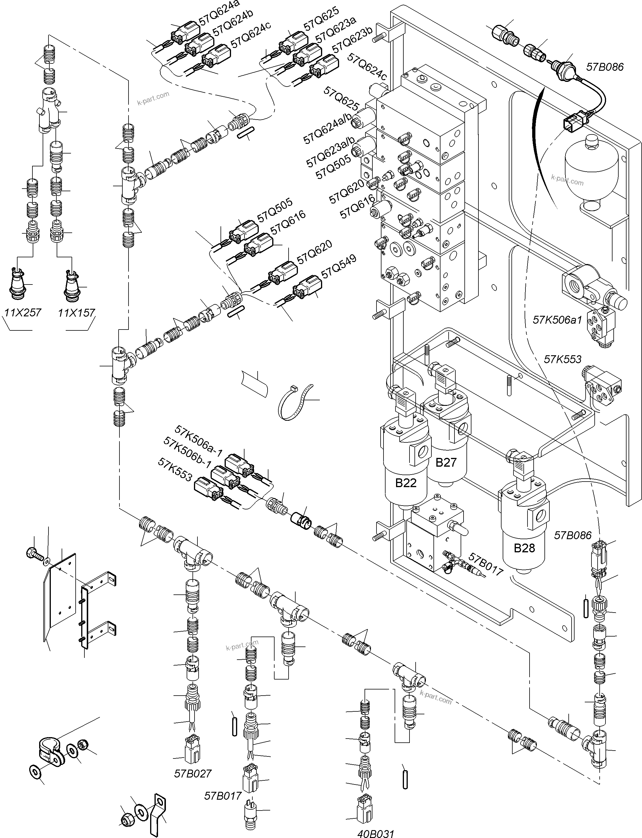 Komatsu parts book diagram for PC3000-6 S/N 06382: CABLES - CONTROL AND FILTER PLATE