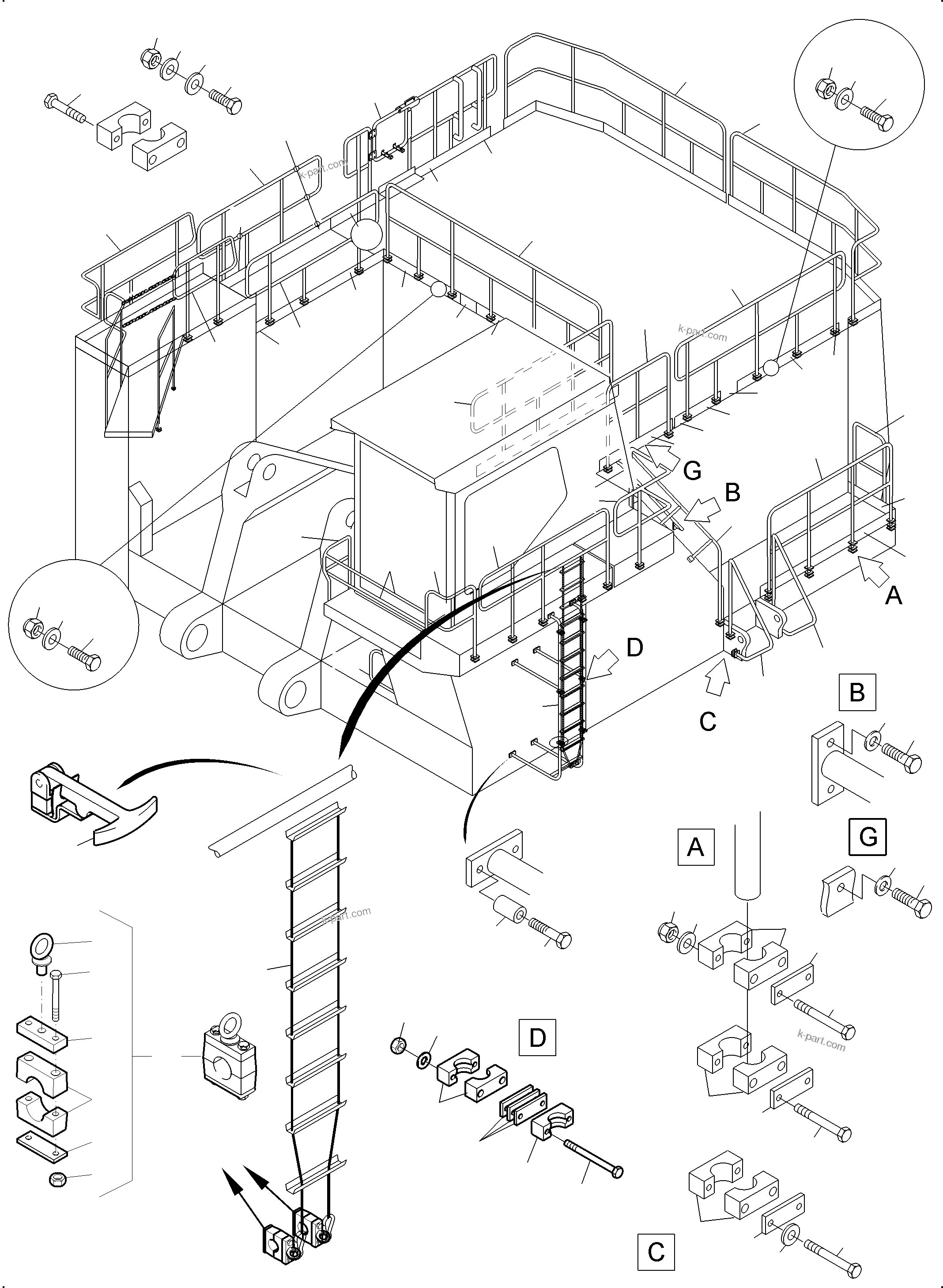 Komatsu parts book diagram for PC3000-6 S/N 06382: LADDERS AND RAILS
