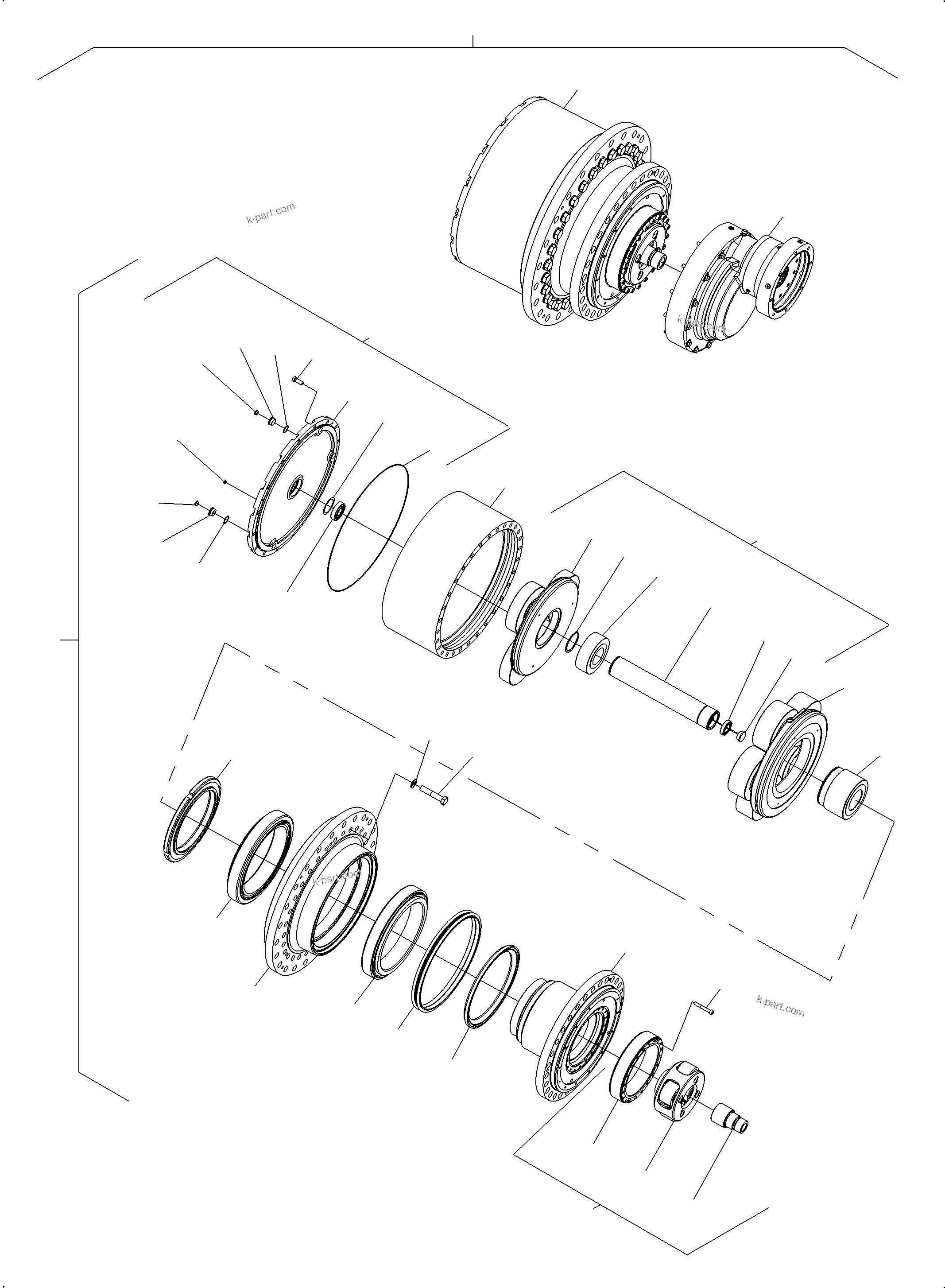 Komatsu parts book diagram for PC3000-6 S/N 06382: TRAVELLING GEAR