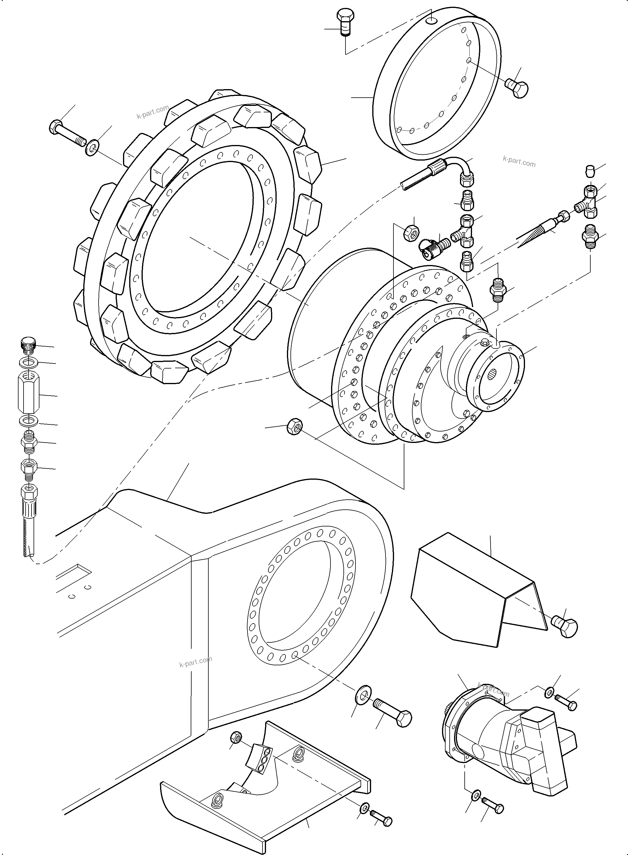 Komatsu parts book diagram for PC3000-6 S/N 06382: TRACK GROUP - DRIVE SPROCKET SIDE