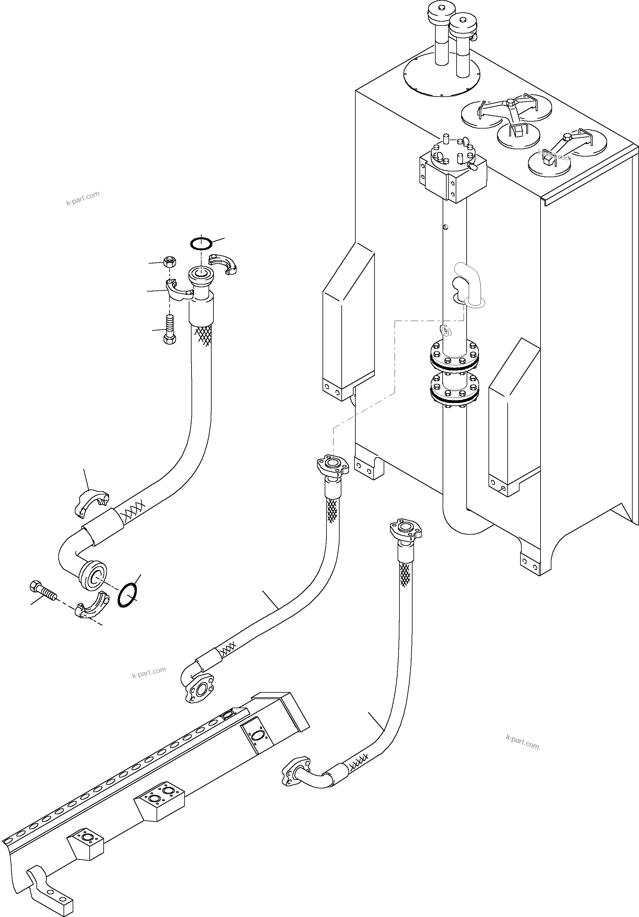 Komatsu parts book diagram for PC4000-6 S/N 08164: RETURN LINES - CONTROL BLOCK, - TANK