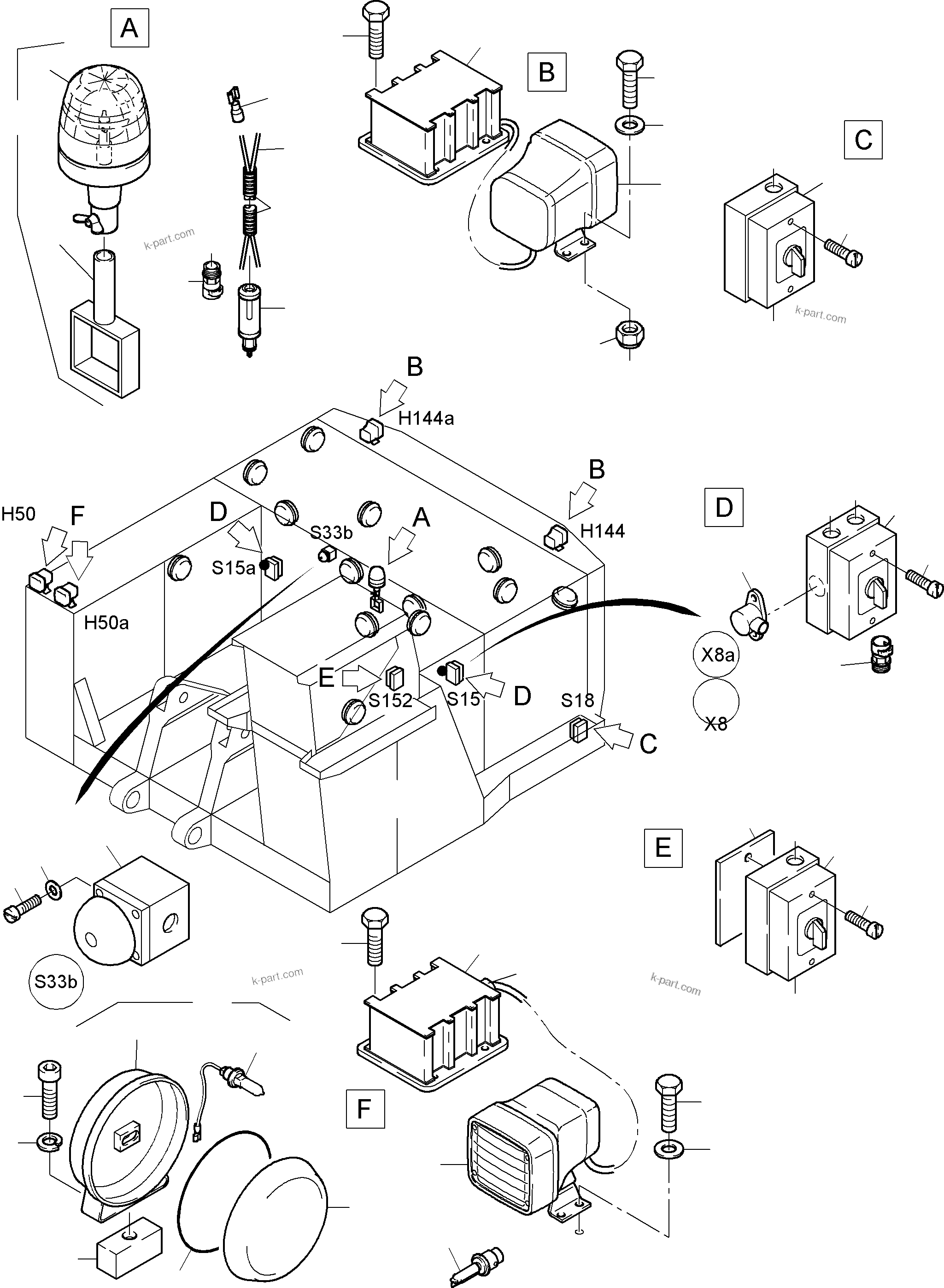 Komatsu parts book diagram for PC4000-6 S/N 08164: LIGHTING EQUIPMENT
