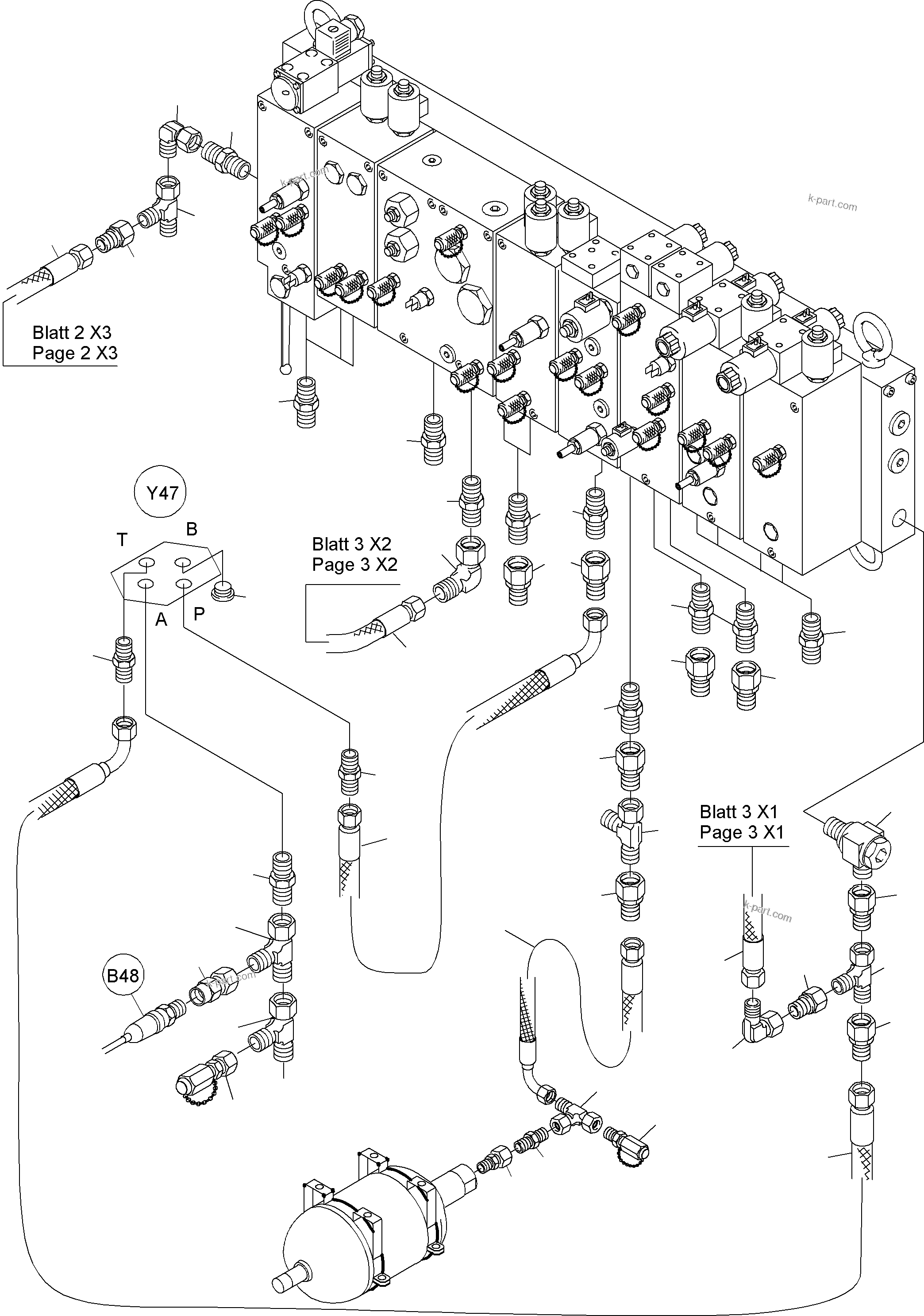 Komatsu parts book diagram for PC4000-6 S/N 08164: CONTROL- AND FILTER PLATE PIPING