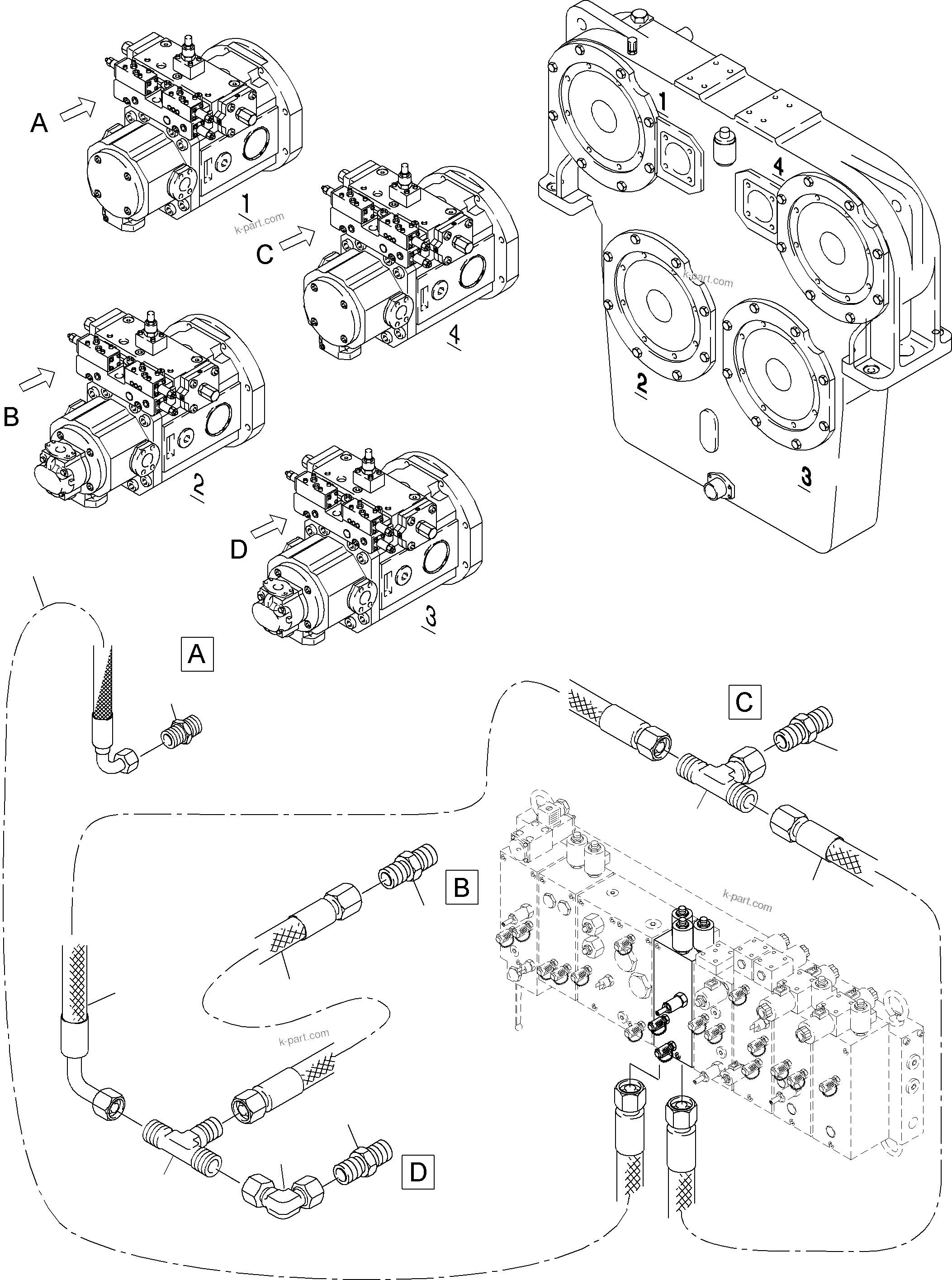 Komatsu parts book diagram for PC4000-6 S/N 08164: MAIN PUMPS CONTROL (XLR/PST)