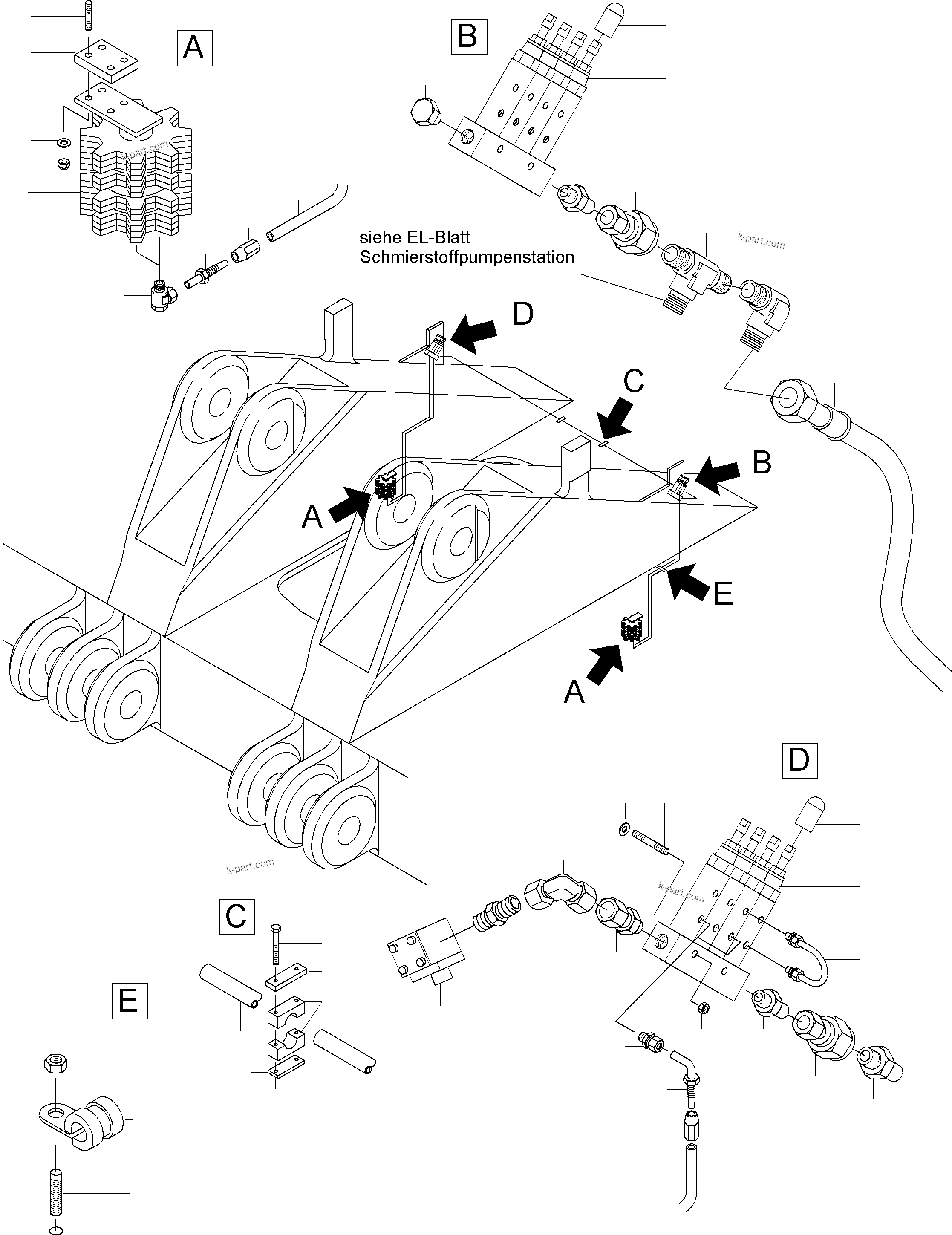 Komatsu parts book diagram for PC4000-6 S/N 08164: GEAR GREASING BY PINION