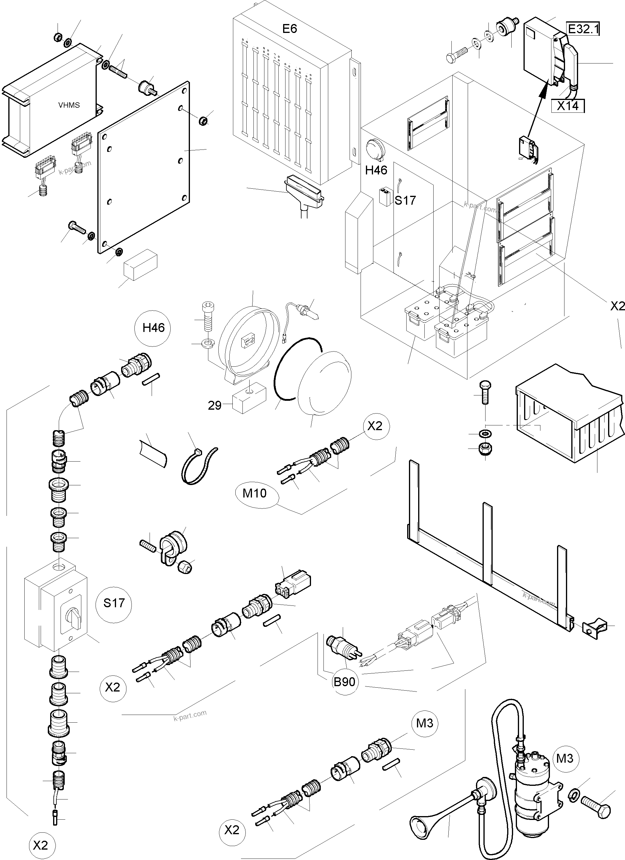 Komatsu parts book diagram for PC4000-6 S/N 08164: ELECTRIC - CAB SUPPORT