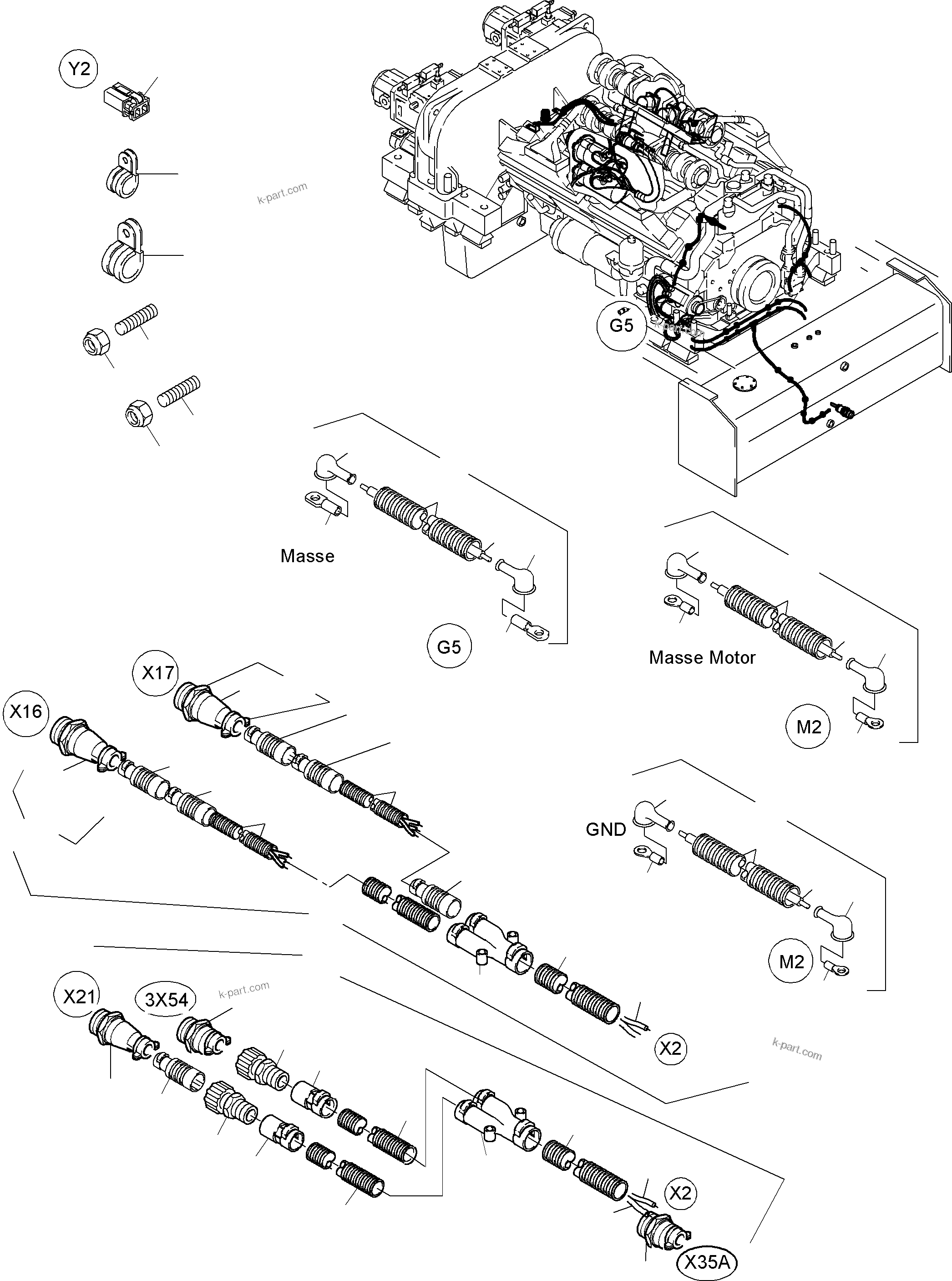 Komatsu parts book diagram for PC4000-6 S/N 08164: CABLES - ENGINE AND TRANSMITTER