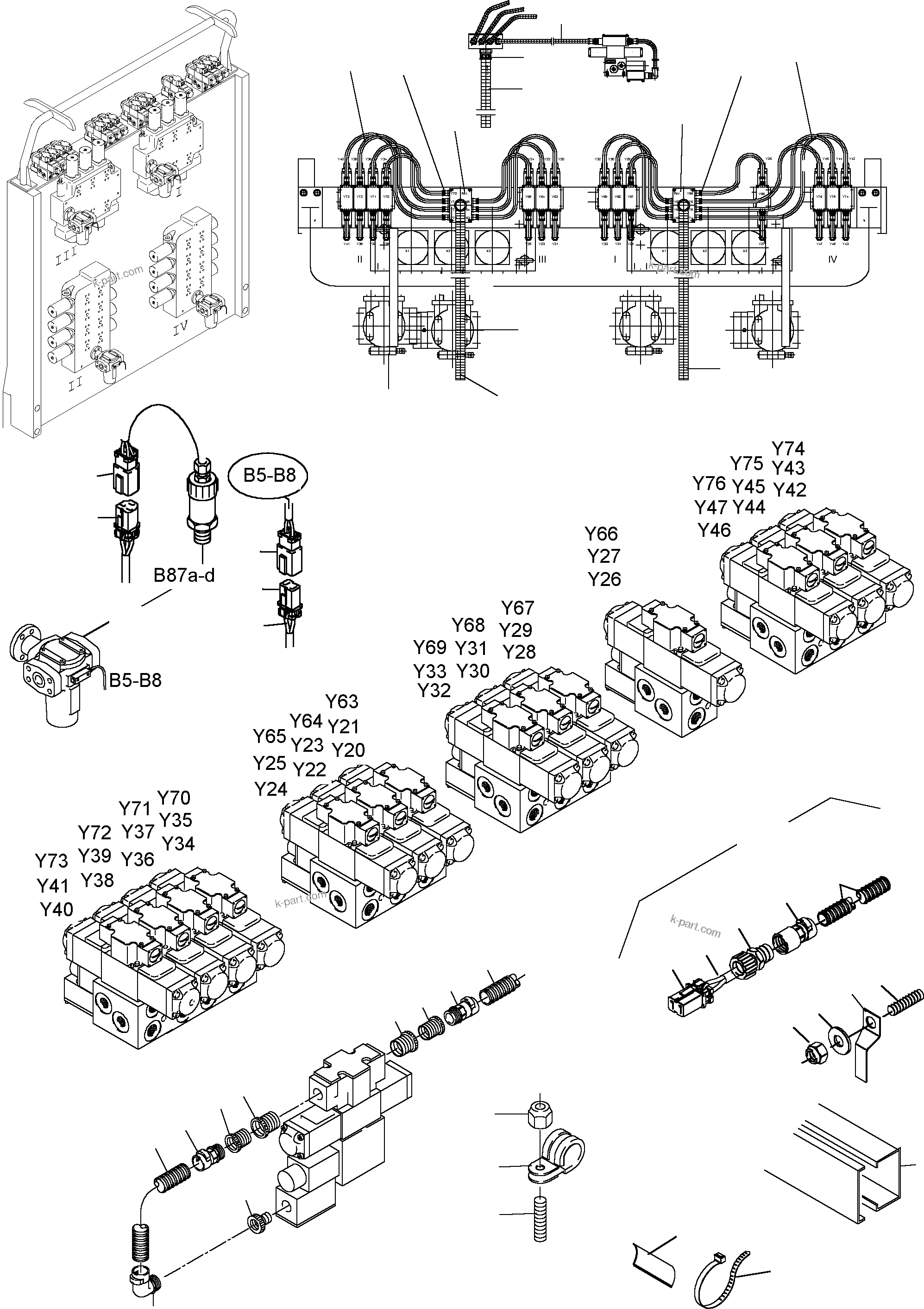 Komatsu parts book diagram for PC4000-6 S/N 08164: CABLES - CONTROL BLOCKS - H.P.-FILTER