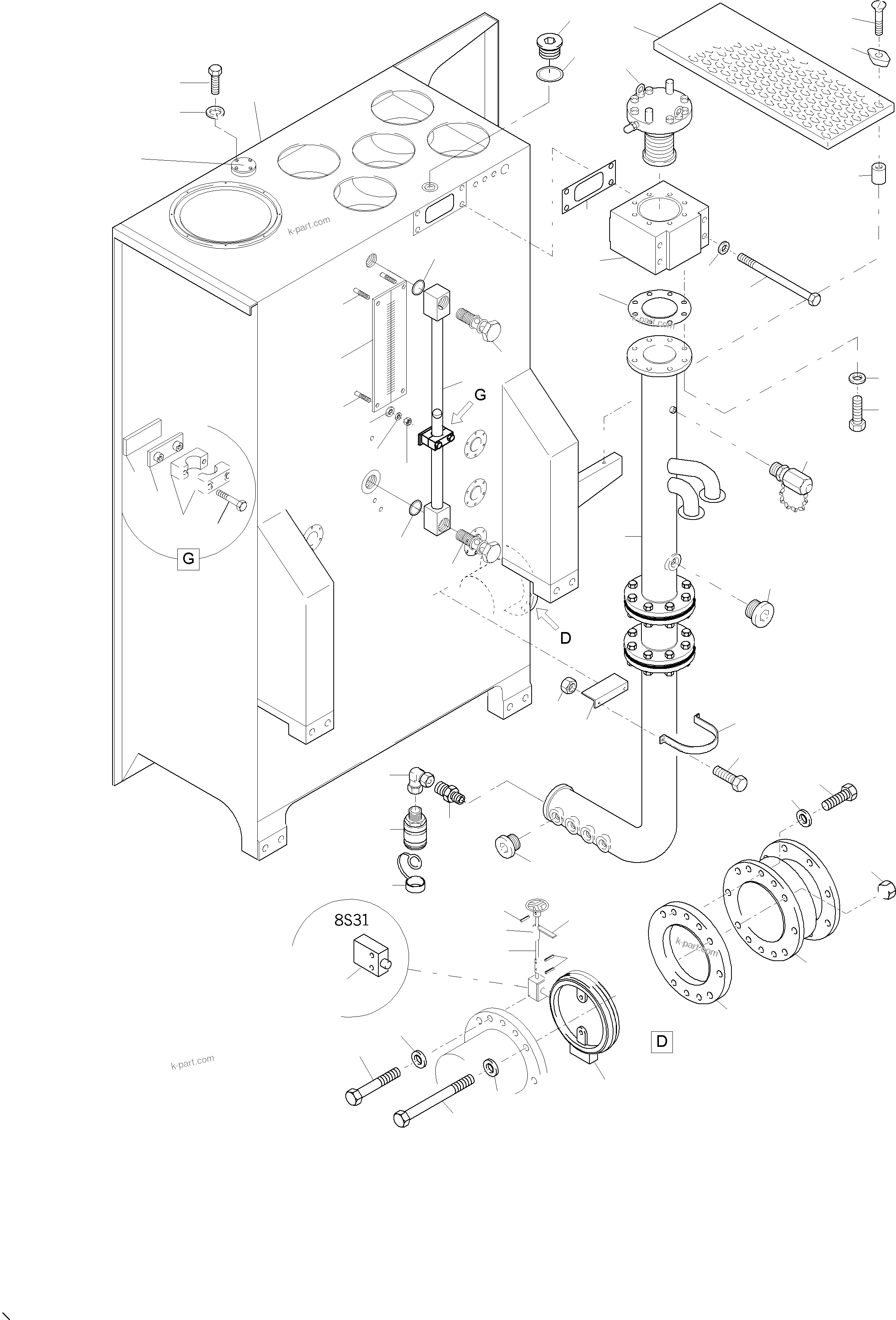 Komatsu parts book diagram for PC4000-6 S/N 08164: MAIN OIL TANK