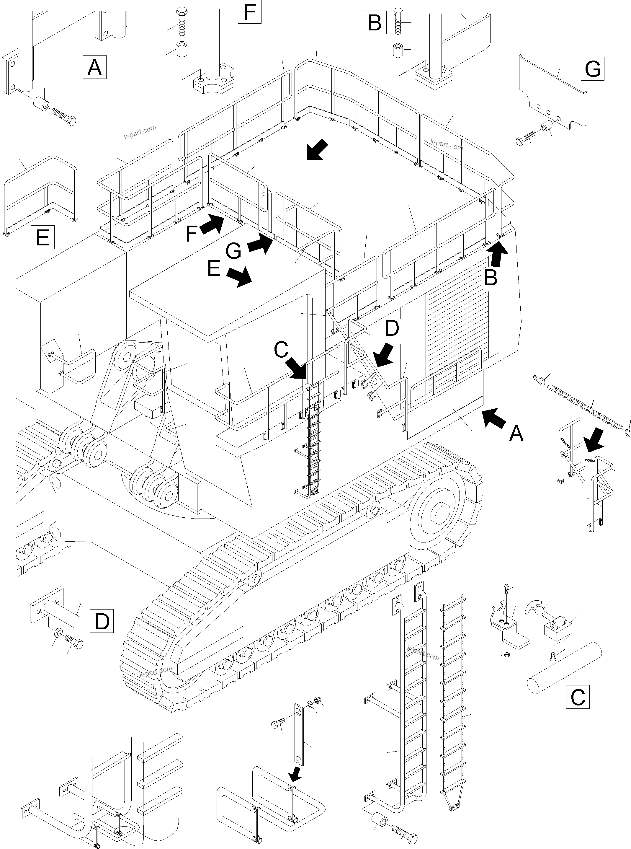 Komatsu parts book diagram for PC4000-6 S/N 08164: RAILS (BBE)