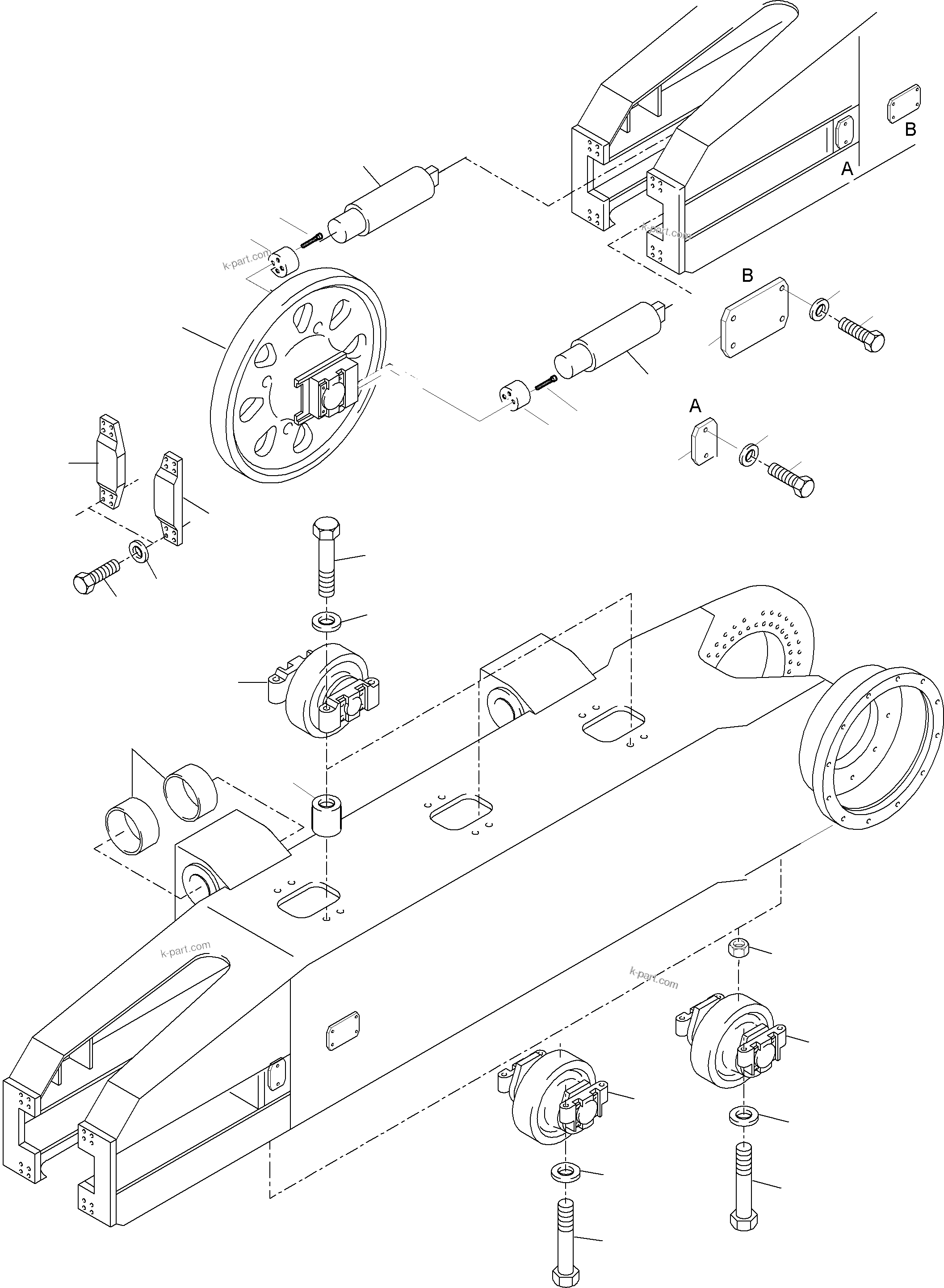 Komatsu parts book diagram for PC4000-6 S/N 08164: TRACK GROUP - IDLER SIDE