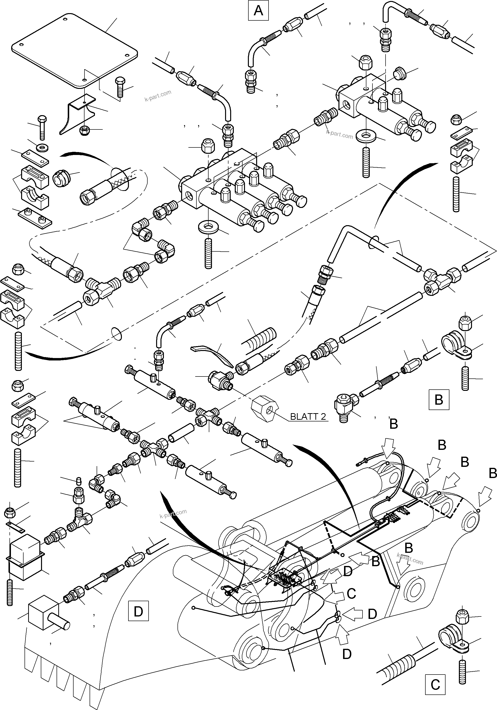 Komatsu parts book diagram for PC4000-6 S/N 08164: STICK - LUBRICATION 4,5 M