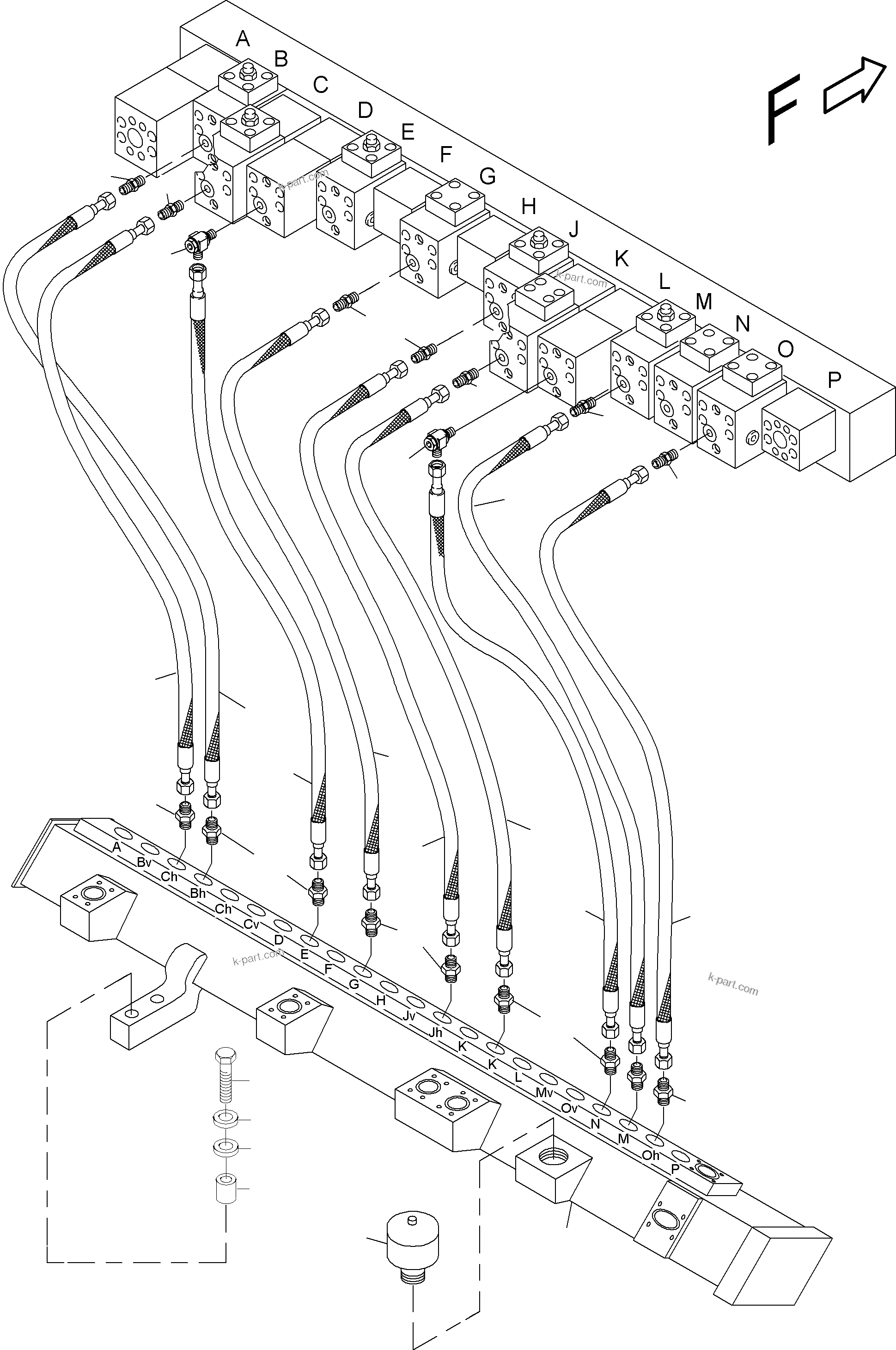 Komatsu parts book diagram for PC4000-6 S/N 08164: RETURN LINES - MAINFOLD (BE)
