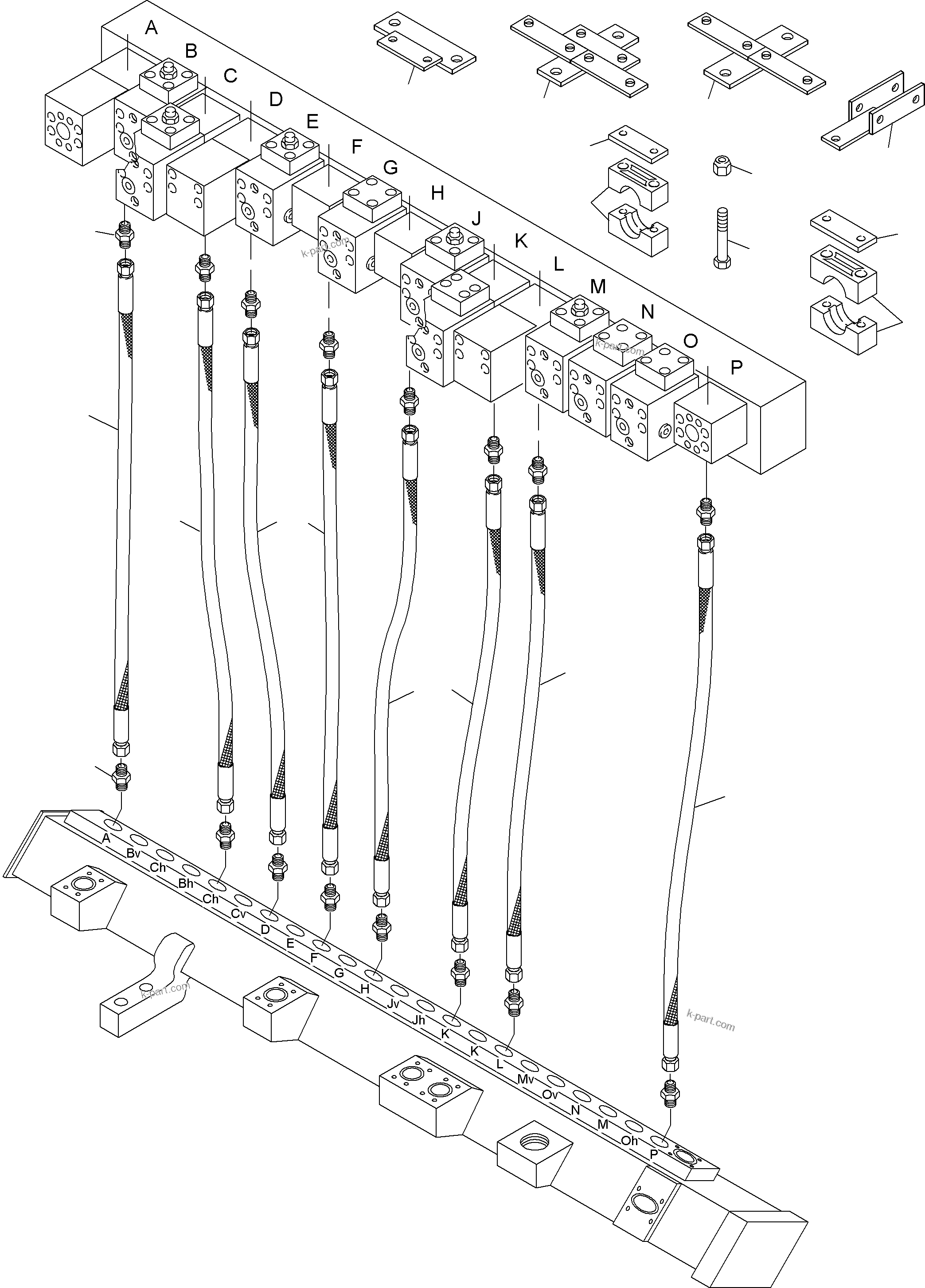 Komatsu parts book diagram for PC4000-6 S/N 08164: RETURN LINES - MAINFOLD (BE)