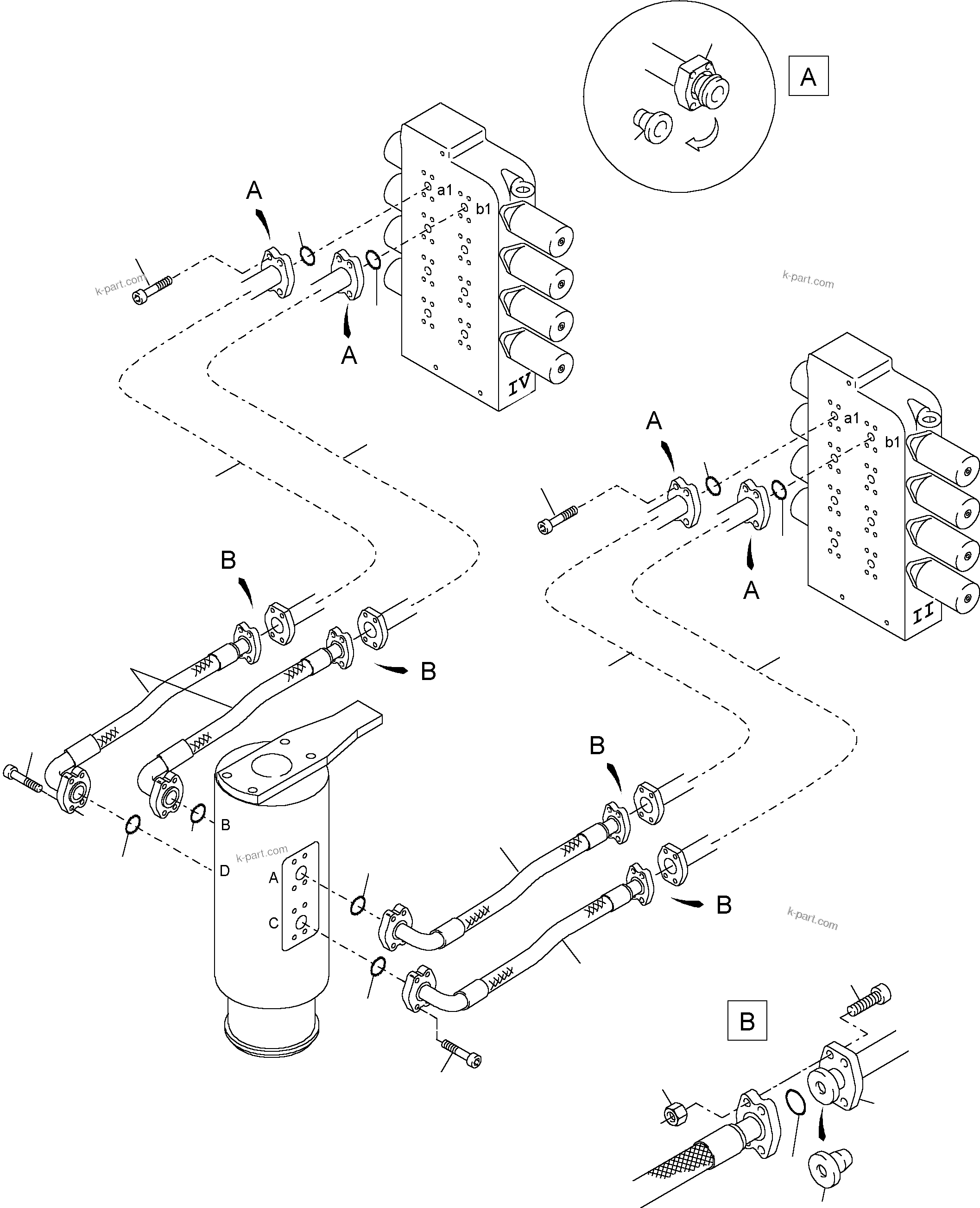 Komatsu parts book diagram for PC4000-6 S/N 08164: PRESSURE LINES  CONTROL BLOCKS - ROTARY JOINT