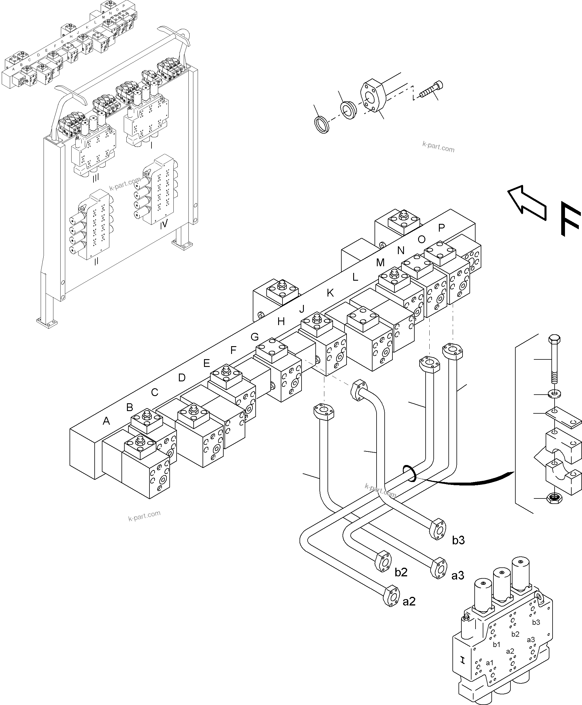 Komatsu parts book diagram for PC4000-6 S/N 08164: PRESSURE LINES CONTROL BLOCKS MAINFOLD
