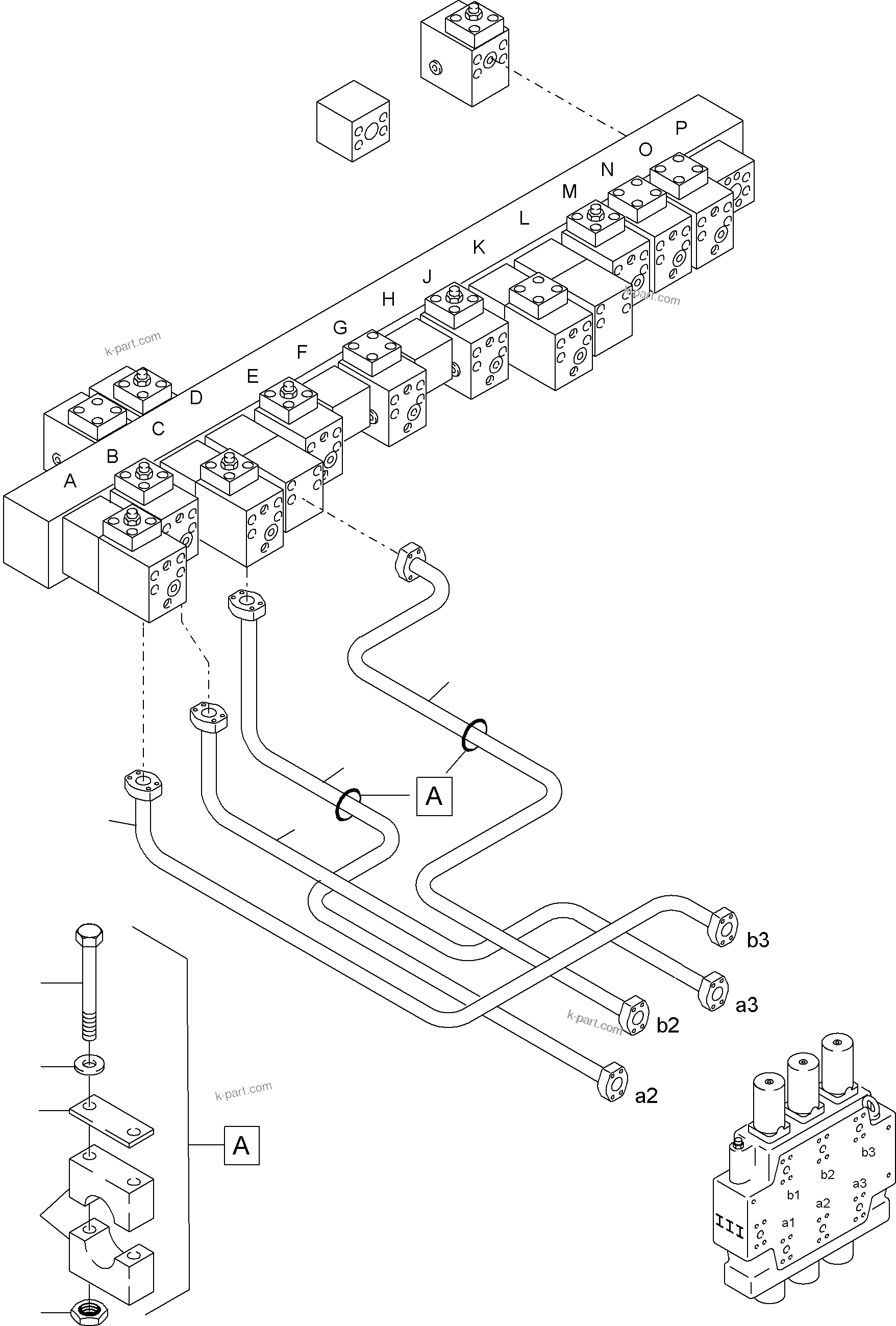 Komatsu parts book diagram for PC4000-6 S/N 08164: PRESSURE LINES CONTROL BLOCKS MAINFOLD