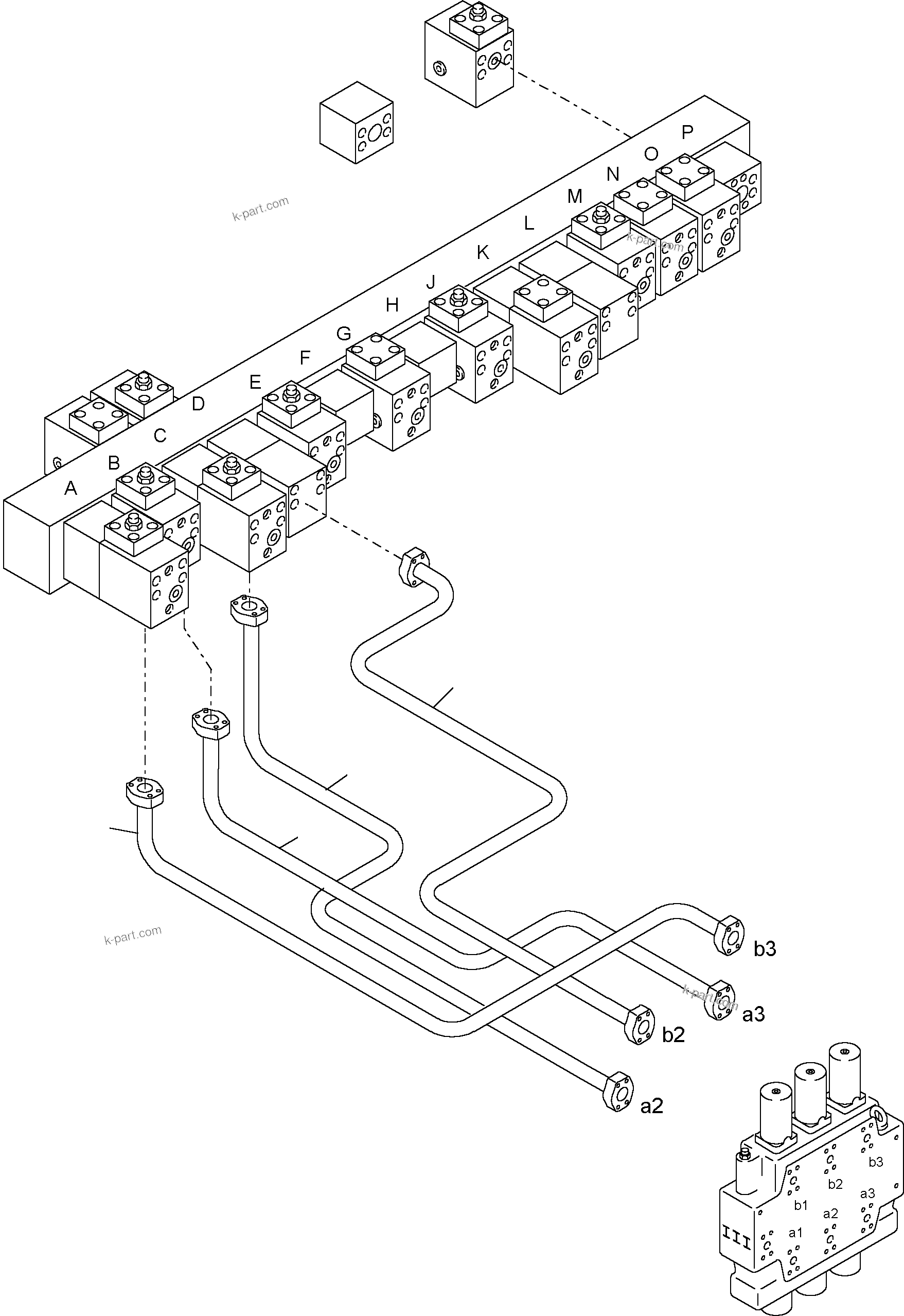 Komatsu parts book diagram for PC4000-6 S/N 08168: PRESSURE LINES CONTROL BLOCKS MAINFOLD