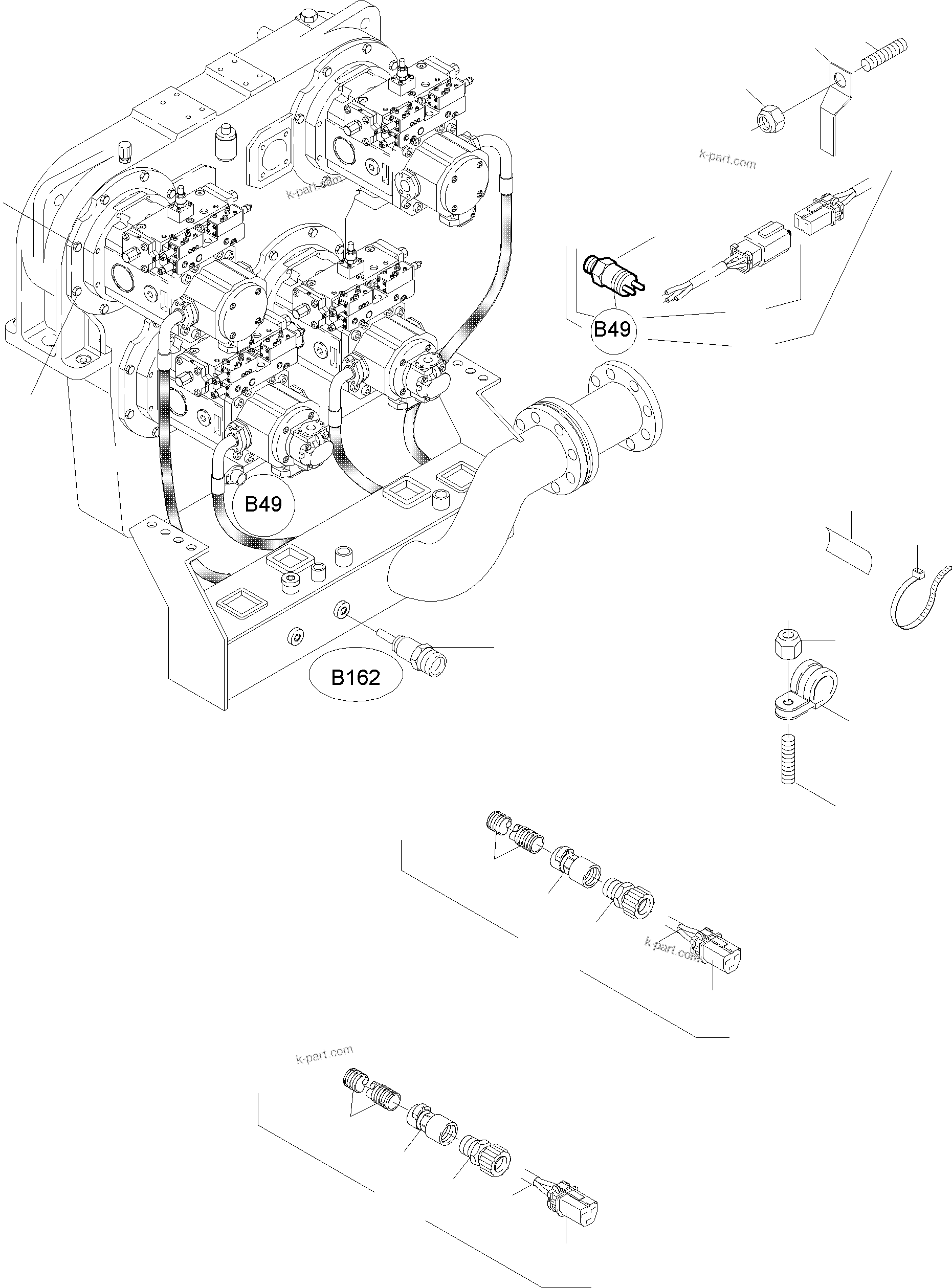 Komatsu parts book diagram for PC4000-6 S/N 08168: CABLES - PUMP DISTRIBUTOR GEAR