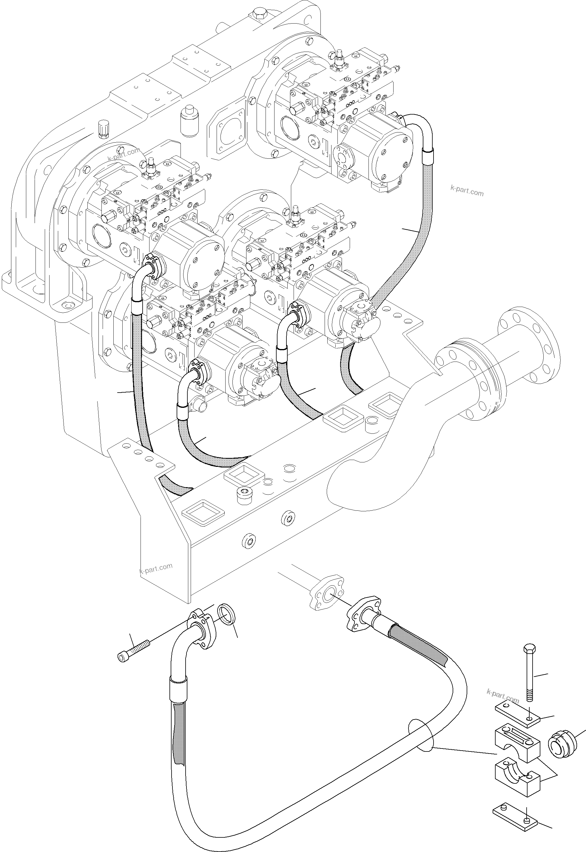 Komatsu parts book diagram for PC4000-6 S/N 08168: PRESSURE LINES - MAIN PUMPS - H.P.-FILTER