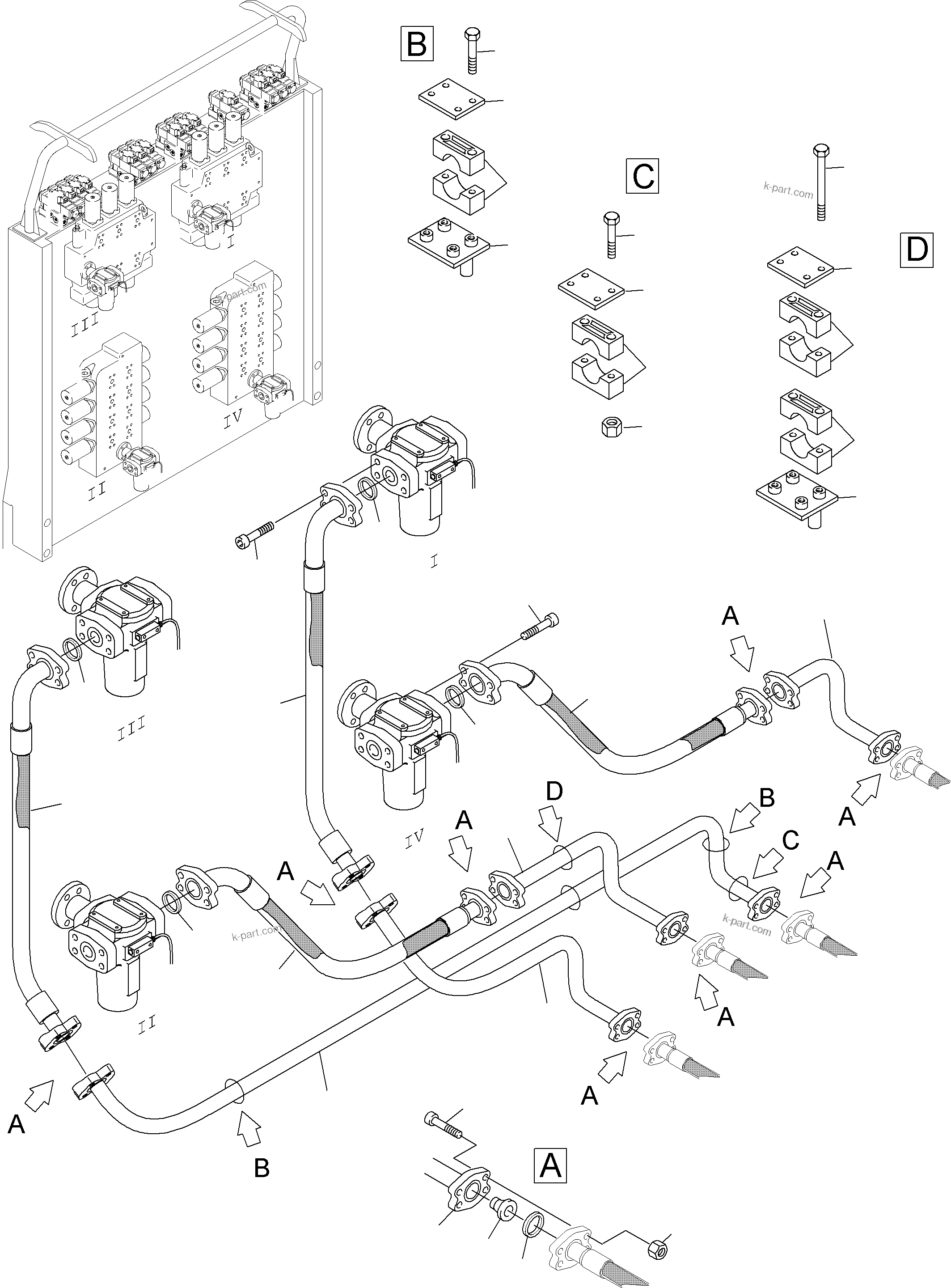 Komatsu parts book diagram for PC4000-6 S/N 08168: PRESSURE LINES - MAIN PUMPS - H.P.-FILTER