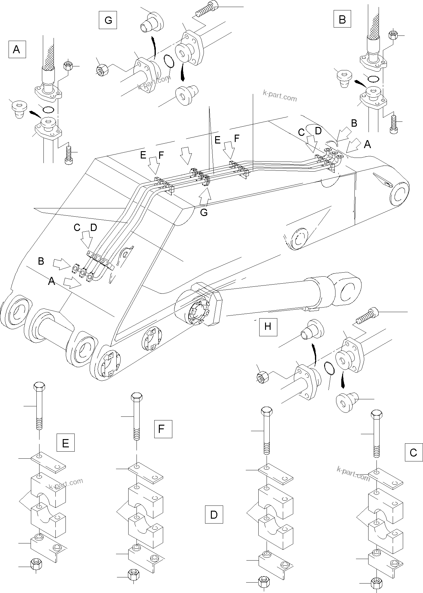Komatsu parts book diagram for PC4000-6 S/N 08168: BULLCLAM BUCKET BOOM 7,15 M