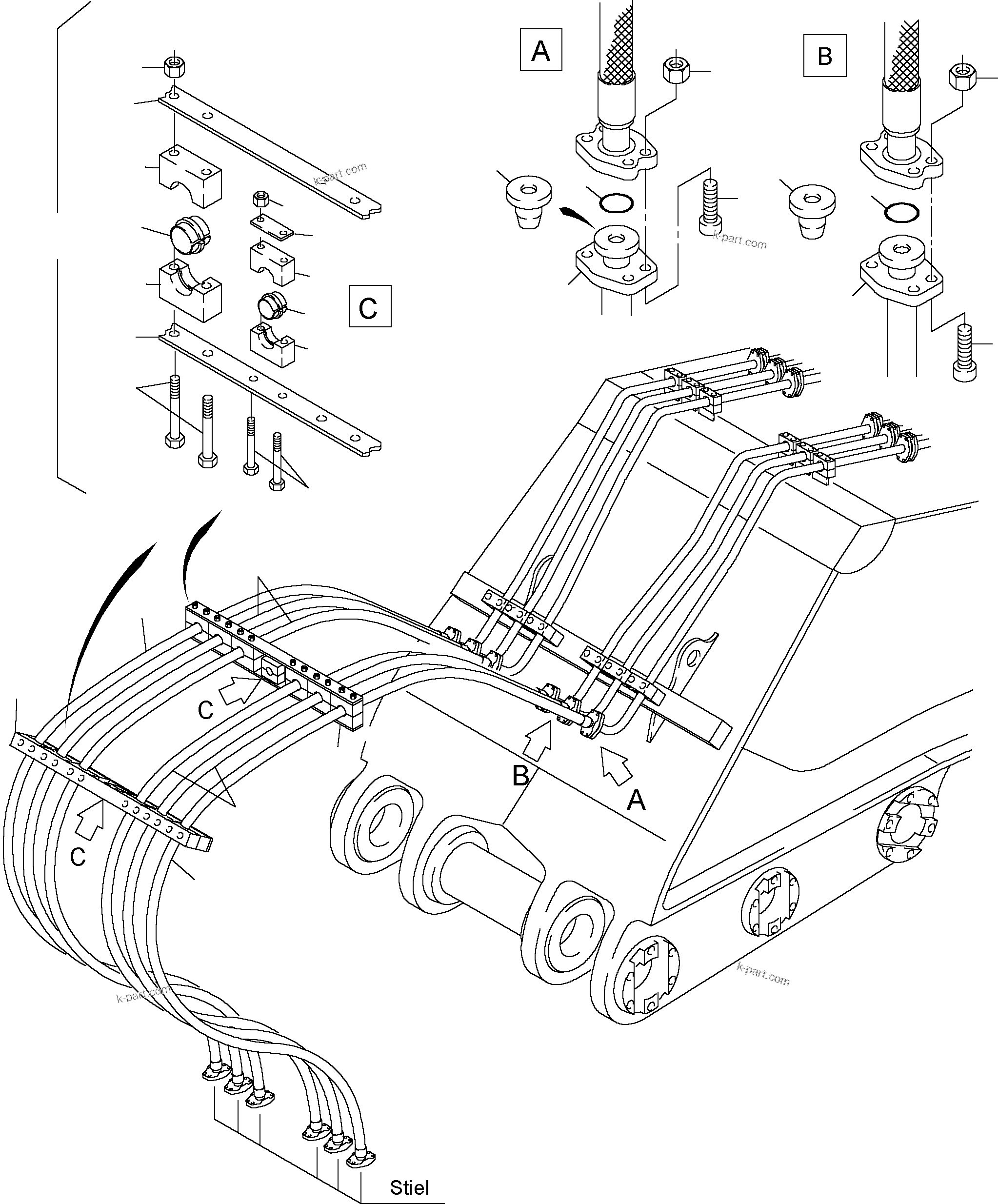 Komatsu parts book diagram for PC4000-6 S/N 08168: BULLCLAM BUCKET BOOM 7,15 M
