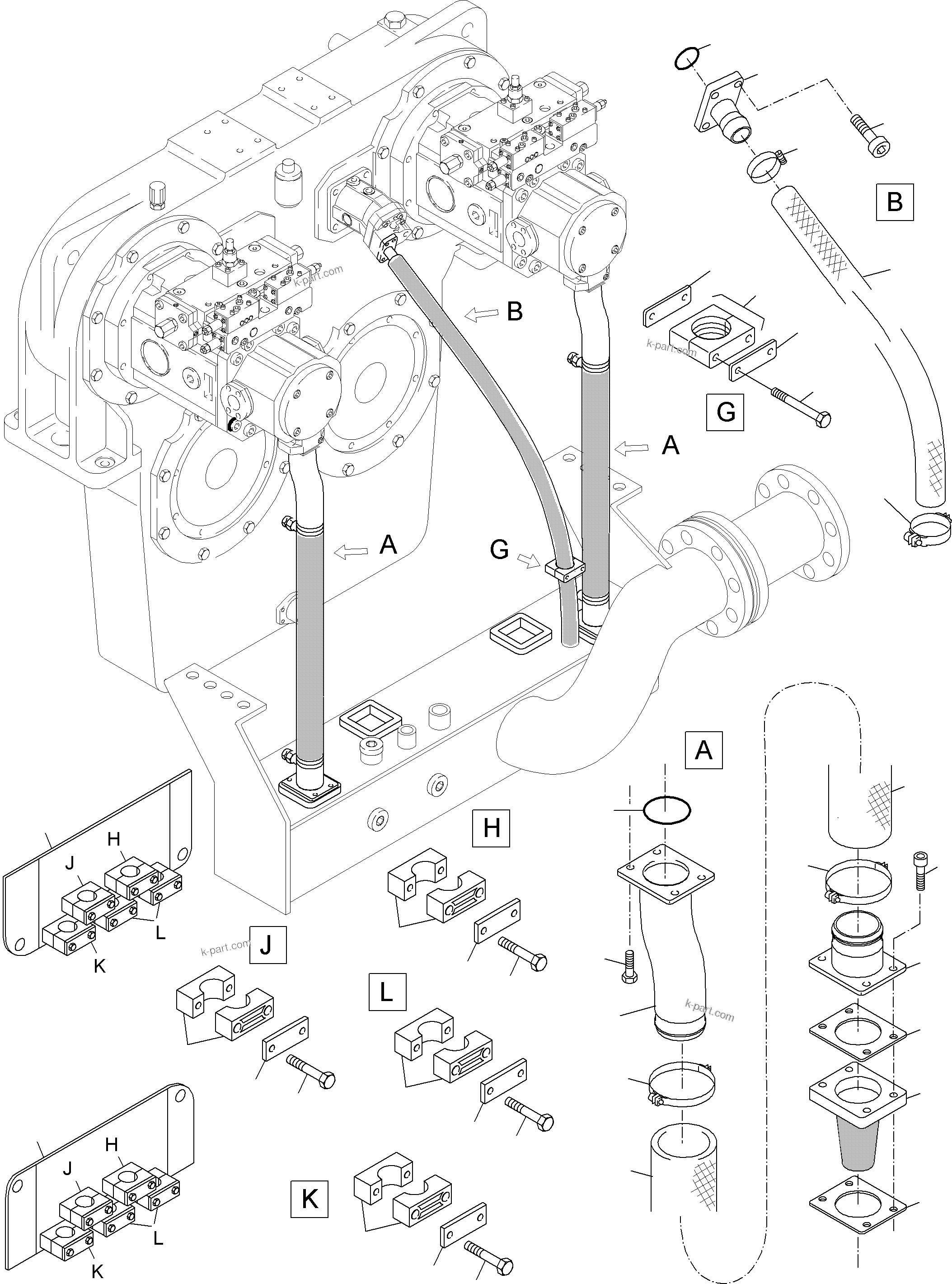 Komatsu parts book diagram for PC4000-6 S/N 08168: MAIN PUMPS SUCTION LINES