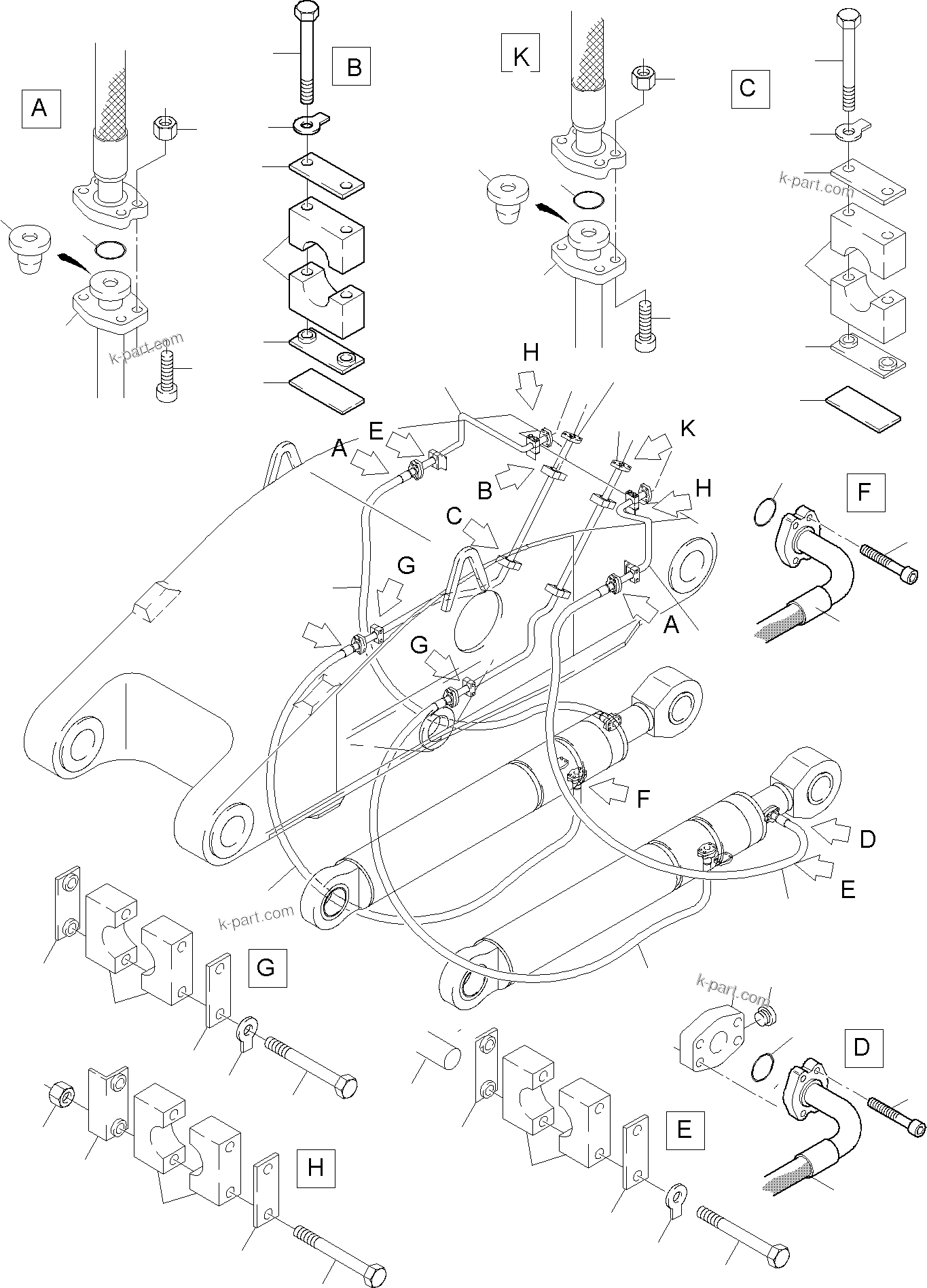 Komatsu parts book diagram for PC4000-6 S/N 08168: BULLCLAM BUCKET STICK 4,9 M