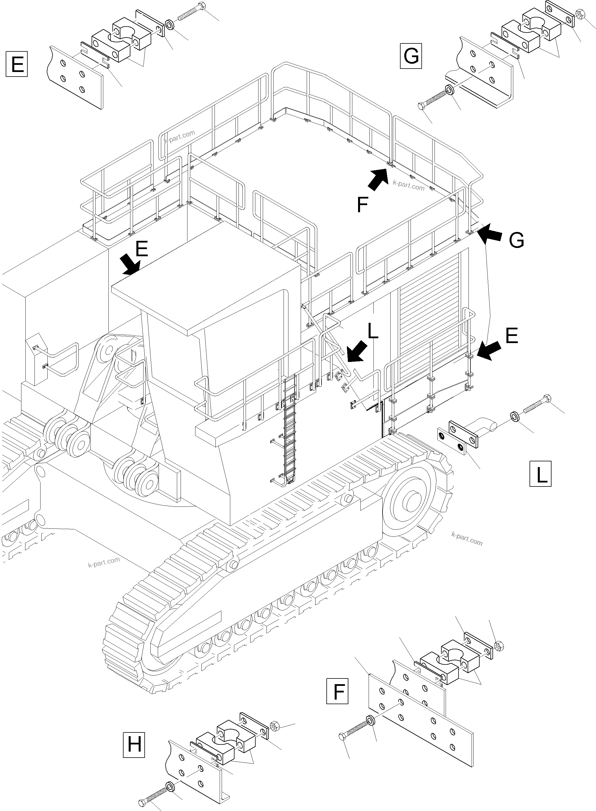 Komatsu parts book diagram for PC4000-6 S/N 08168: RAILS (BBE)