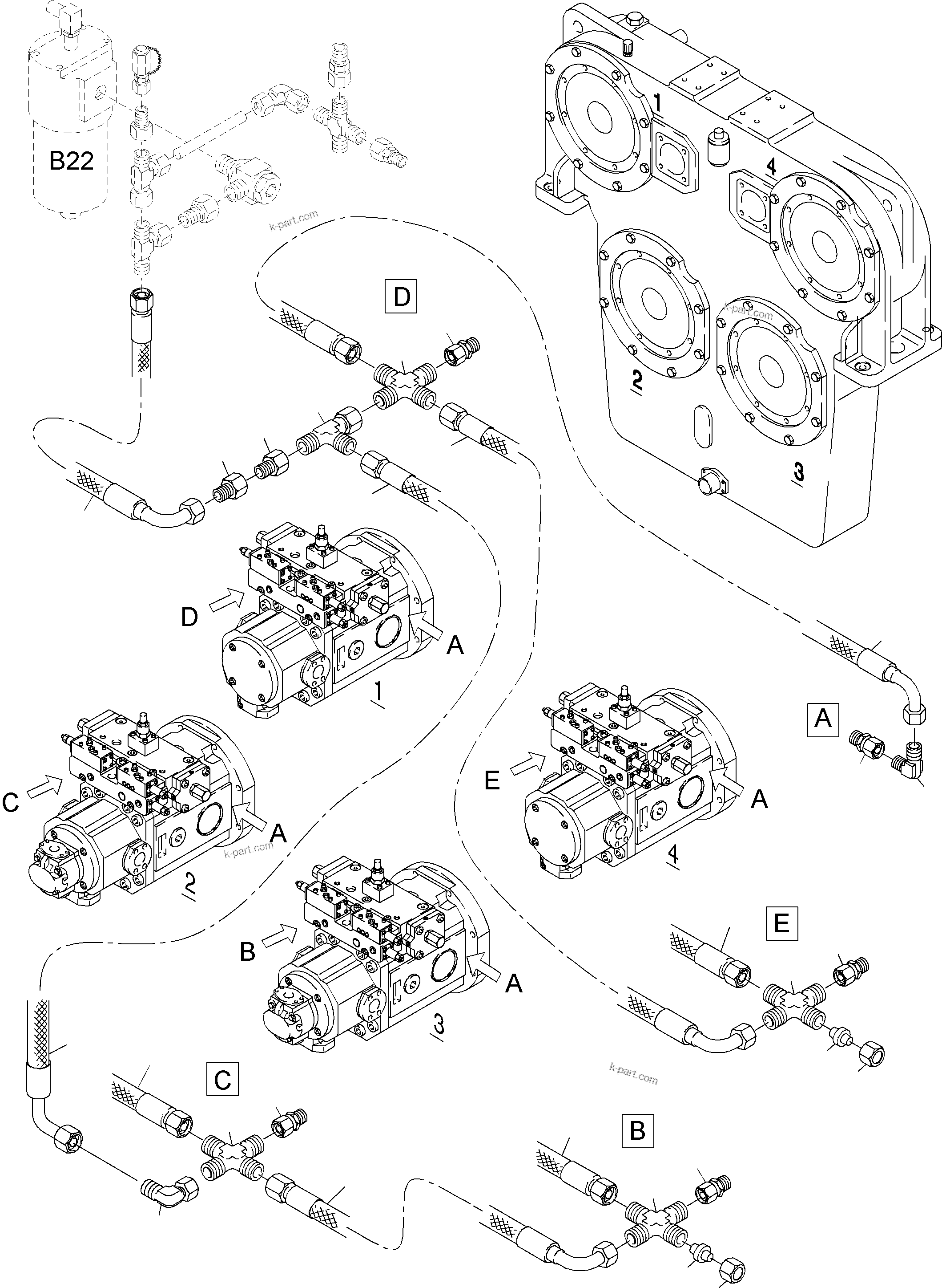 Komatsu parts book diagram for PC4000-6 S/N 08177: MAIN PUMPS CONTROL (P/U)