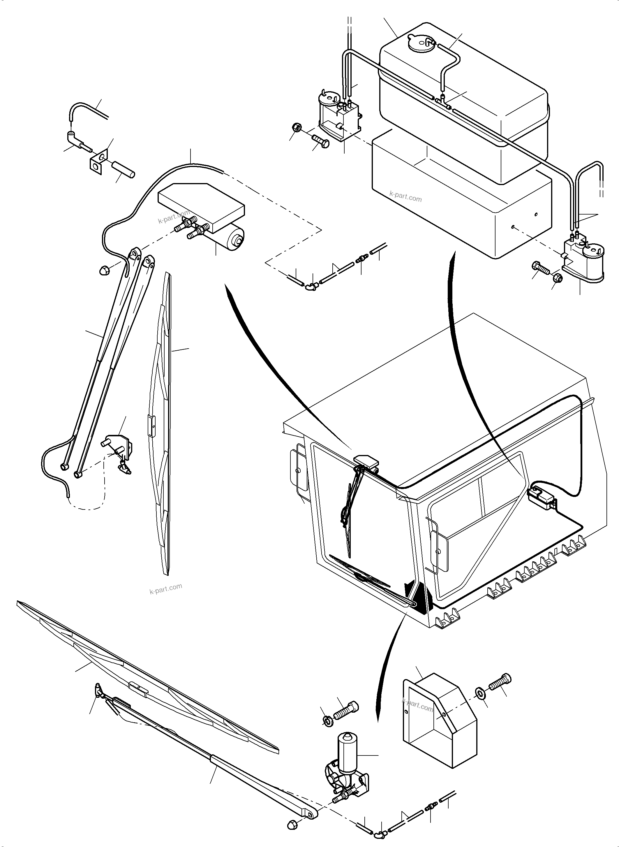 Komatsu parts book diagram for PC4000-6 S/N 08177: WINDSCREEN WASHING ASSY.