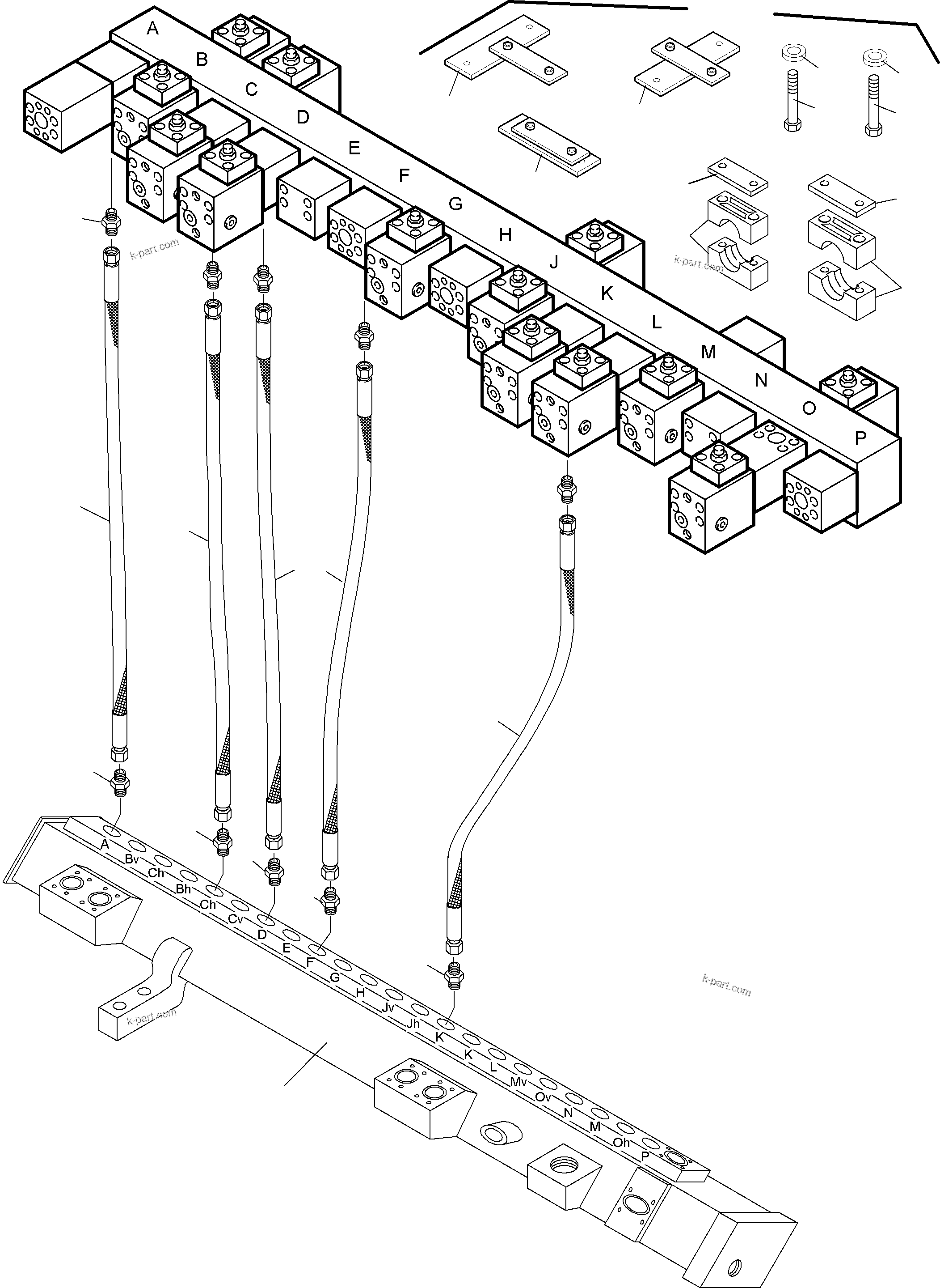 Komatsu parts book diagram for PC4000-6 S/N 08177: RETURN LINES - MAINFOLD
