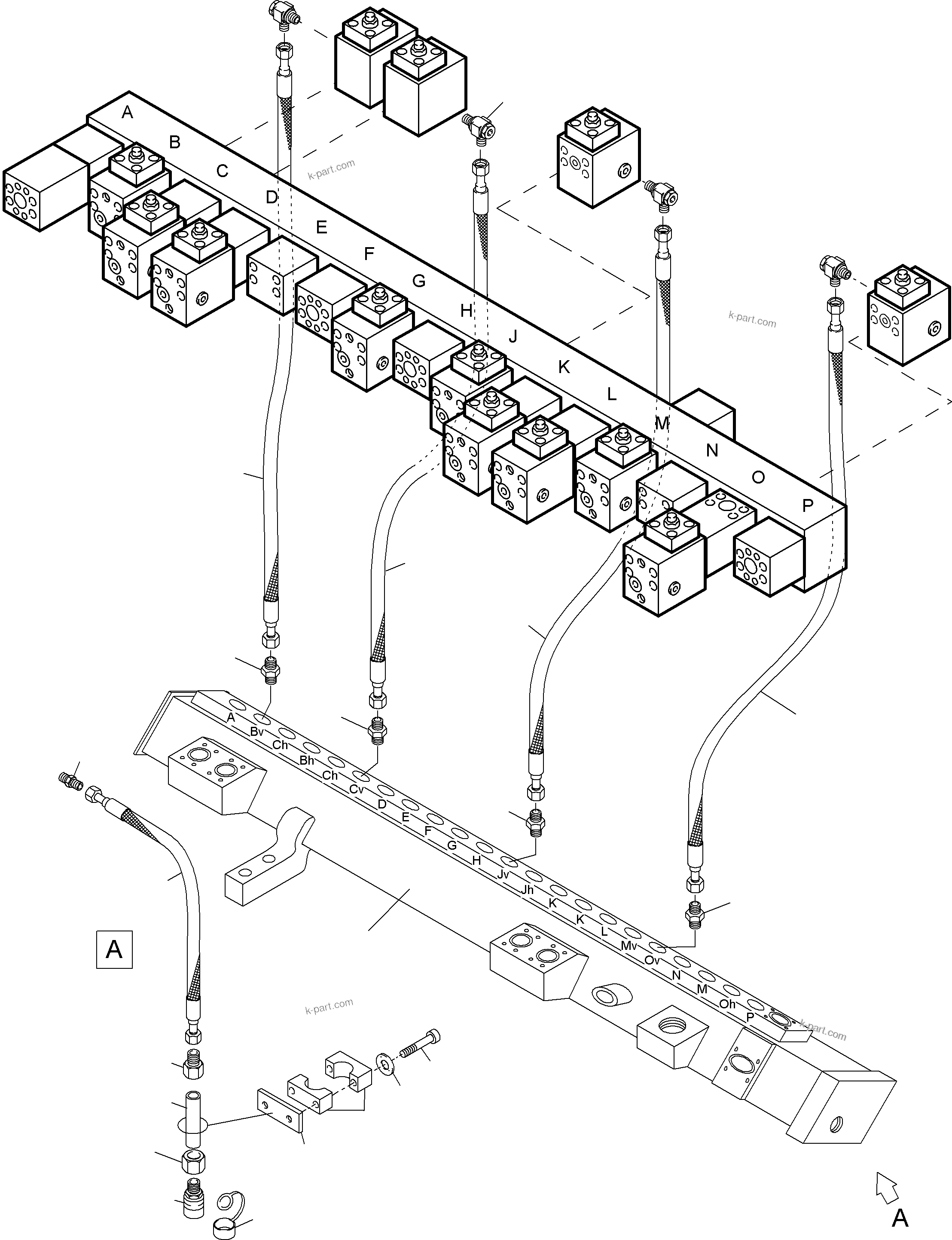 Komatsu parts book diagram for PC4000-6 S/N 08177: RETURN LINES - MAINFOLD