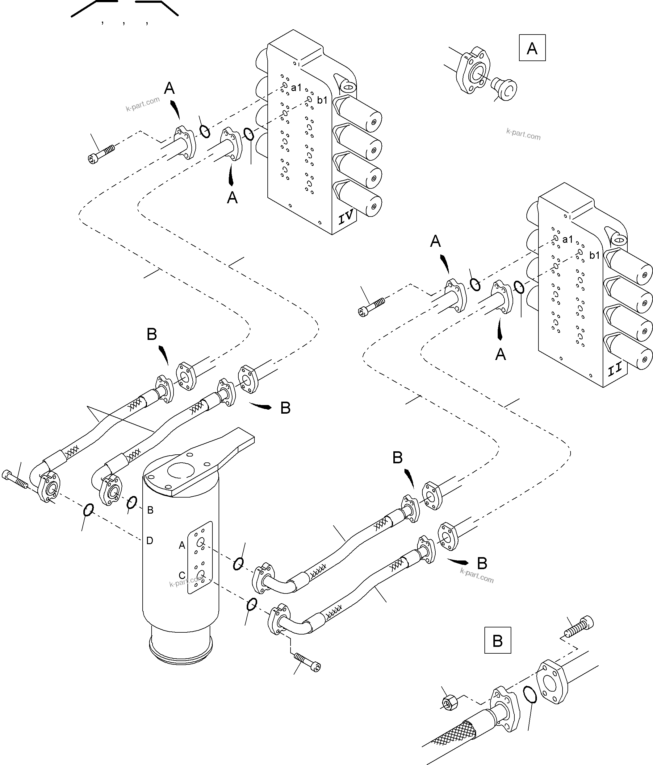 Komatsu parts book diagram for PC4000-6 S/N 08177: PRESSURE LINES  CONTROL BLOCKS - ROTARY JOINT