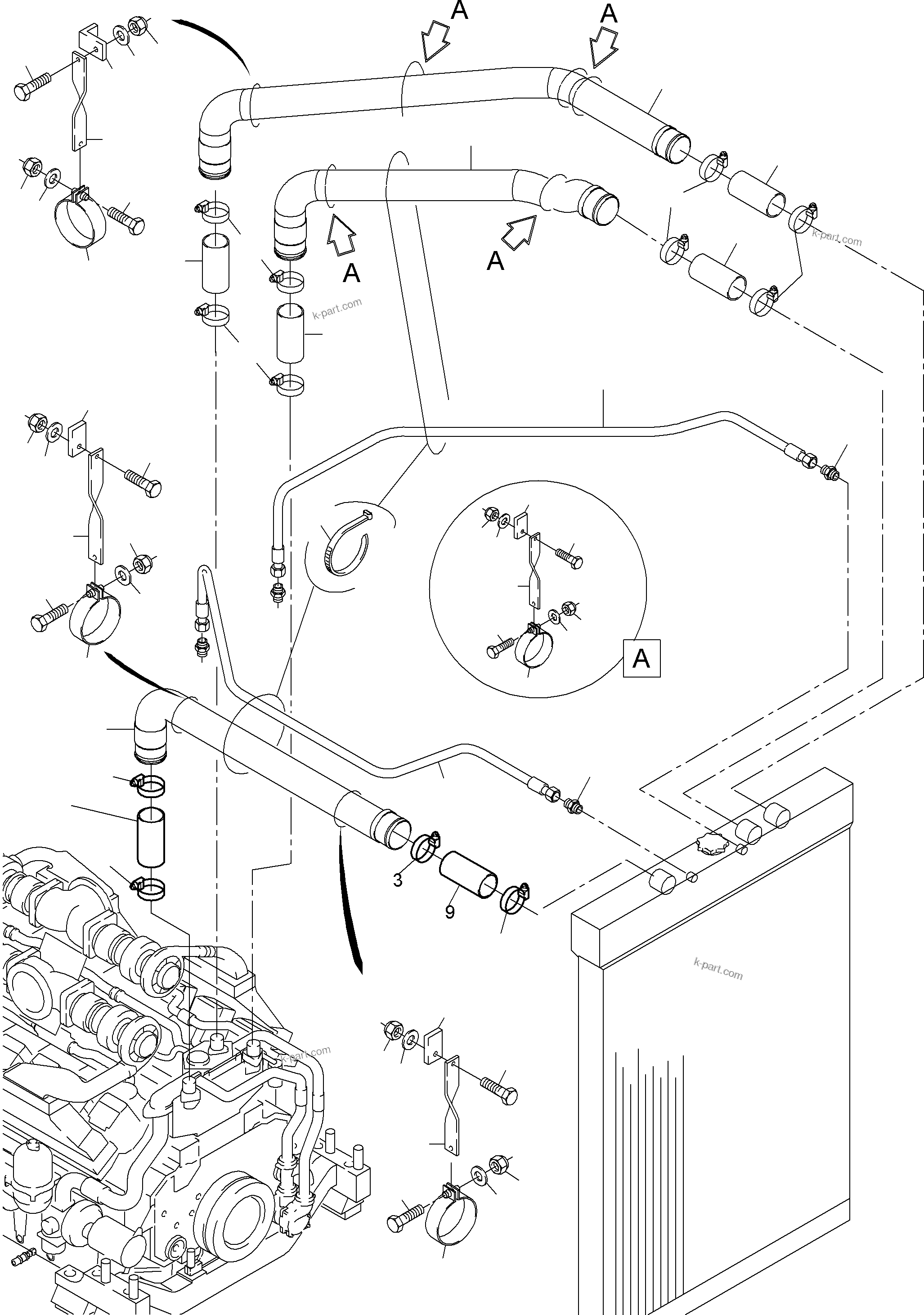 Komatsu parts book diagram for PC4000-6 S/N 08177: COOLANT WATER LINES