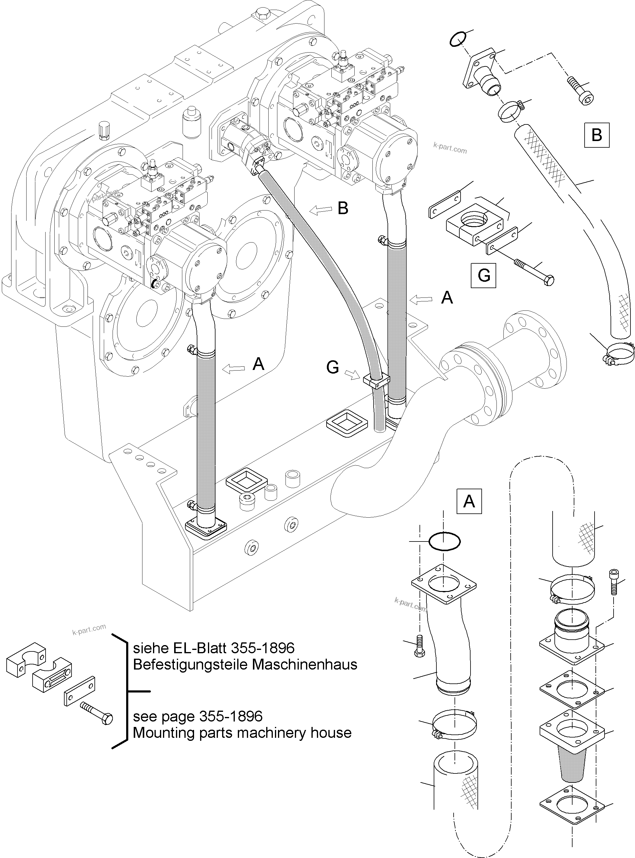 Komatsu parts book diagram for PC4000-6 S/N 08177: MAIN PUMPS SUCTION LINES