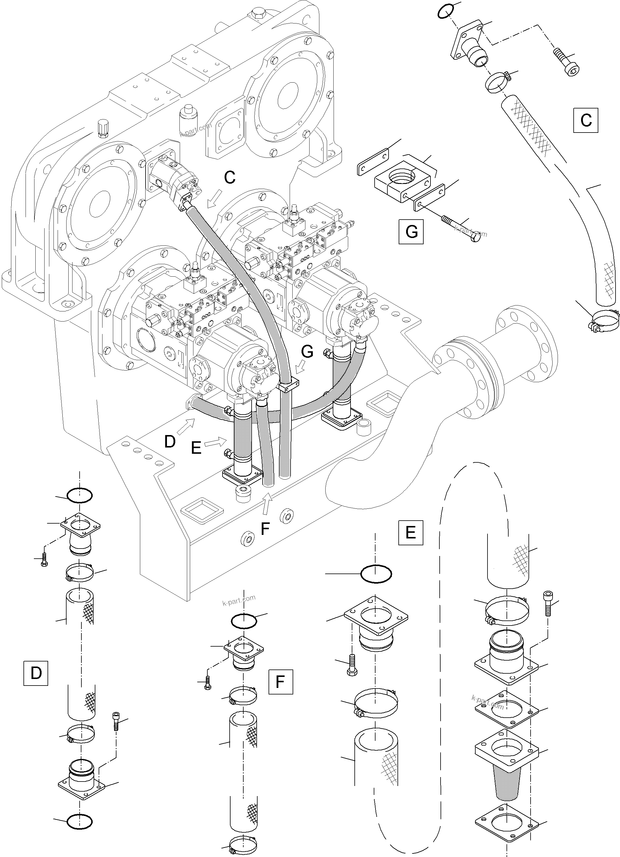 Komatsu parts book diagram for PC4000-6 S/N 08177: MAIN PUMPS SUCTION LINES