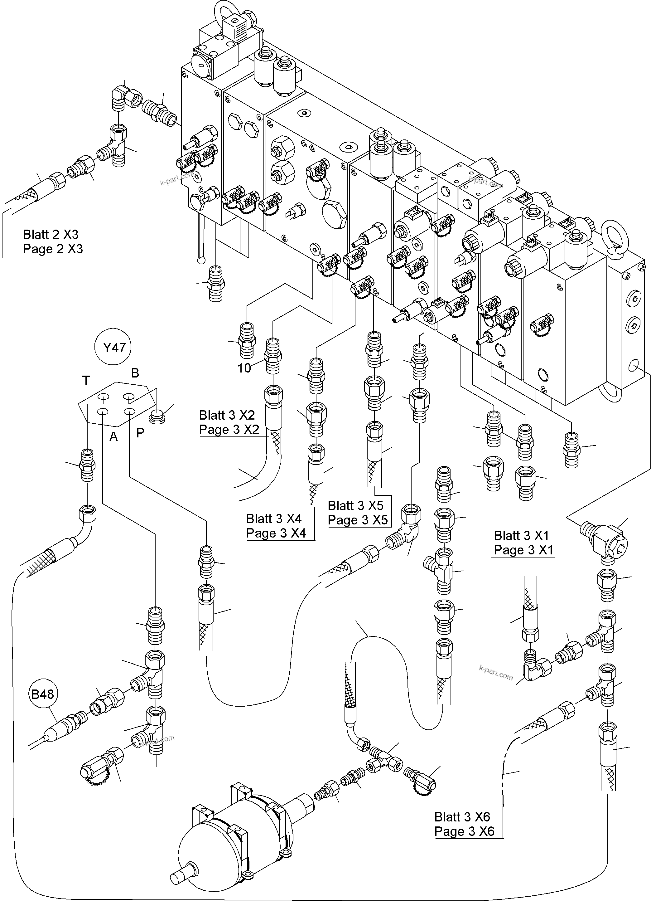 Komatsu parts book diagram for PC4000-6 S/N 08177: CONTROL- AND FILTER PLATE PIPING