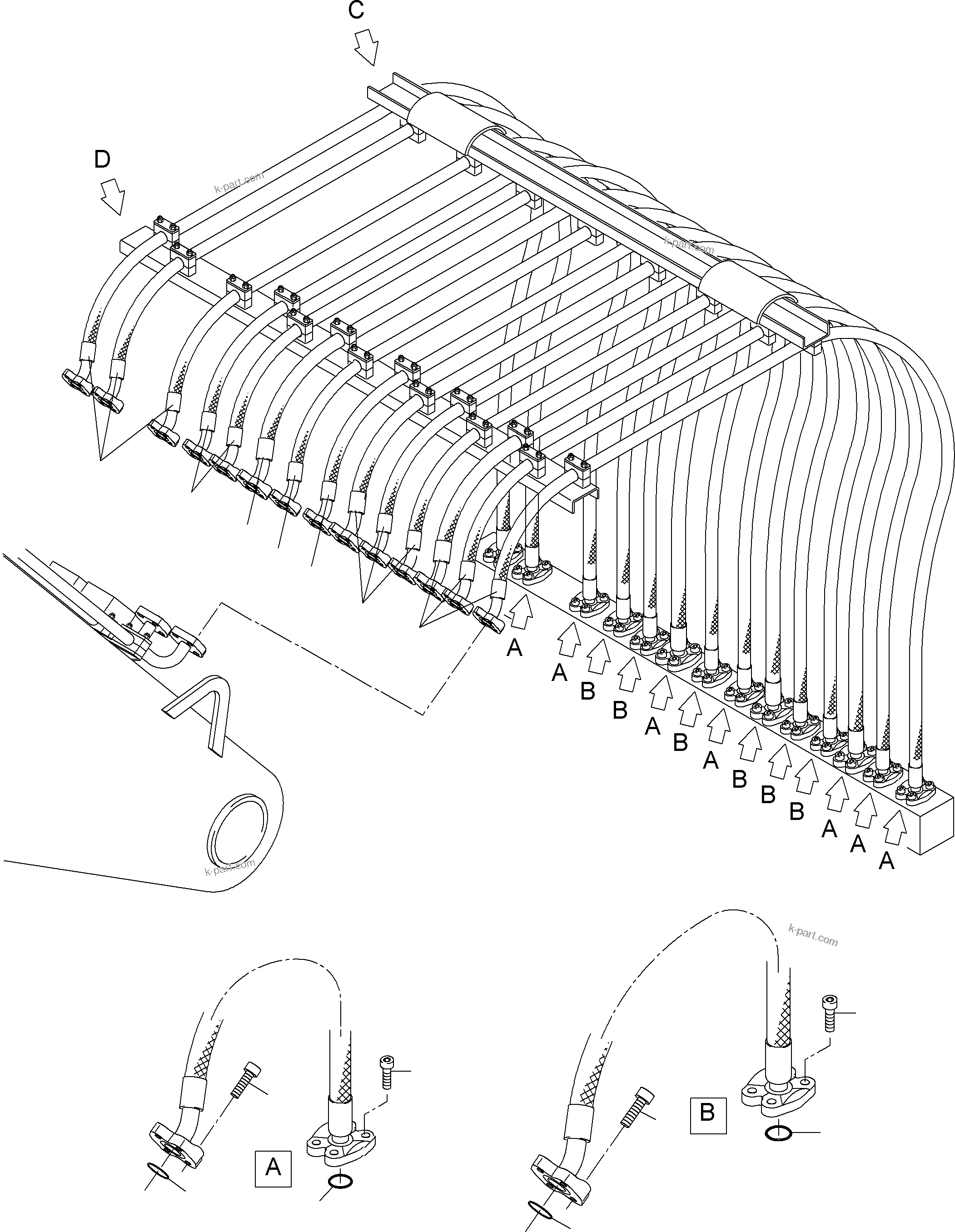 Komatsu parts book diagram for PC4000-6 S/N 08177: HOSES ASSY. - MANIFOLD- BOOM