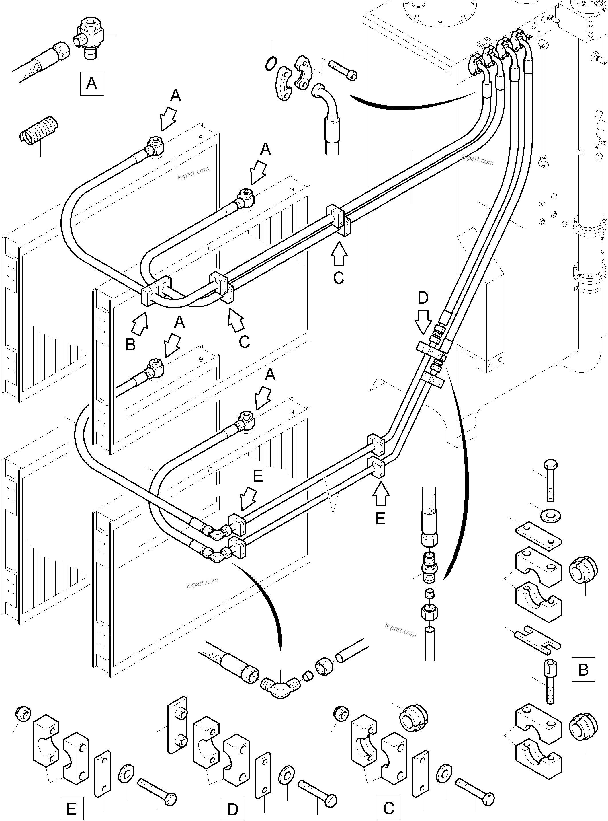Komatsu parts book diagram for PC4000-6 S/N 08177: OIL COOLER - HOSE ASSY.