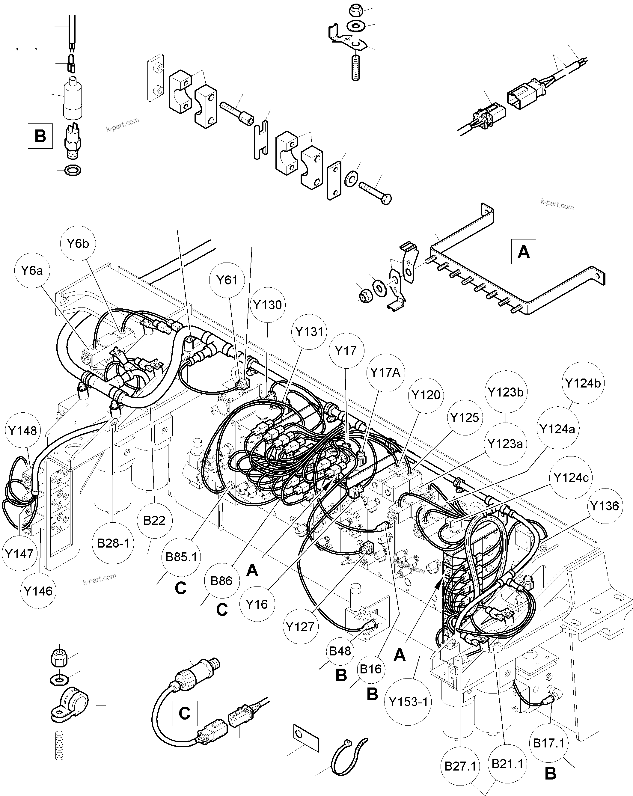 Komatsu parts book diagram for PC4000-6 S/N 08177: CABLES - CONTROL- AND FILTER PLATE
