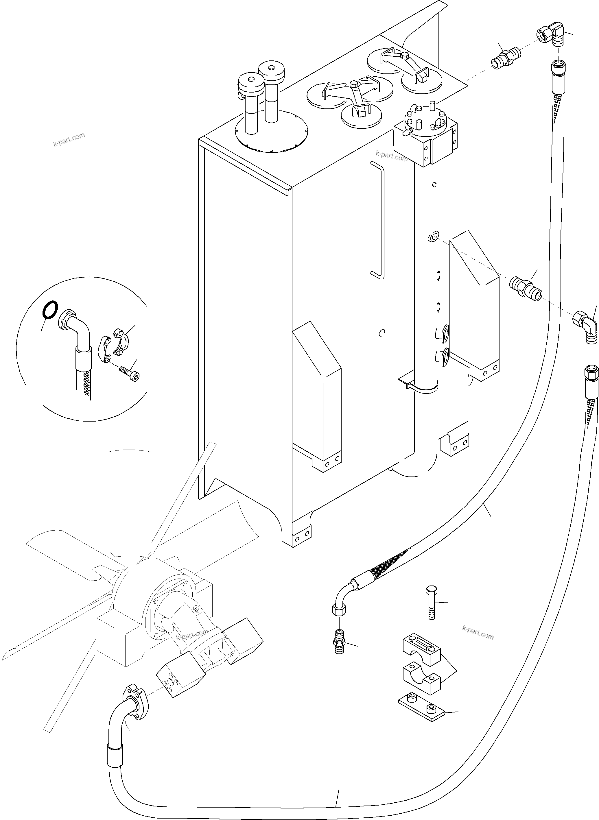 Komatsu parts book diagram for PC4000-6 S/N 08177: LINES - FAN MOTORS, FAN PUMP (RADIATOR)
