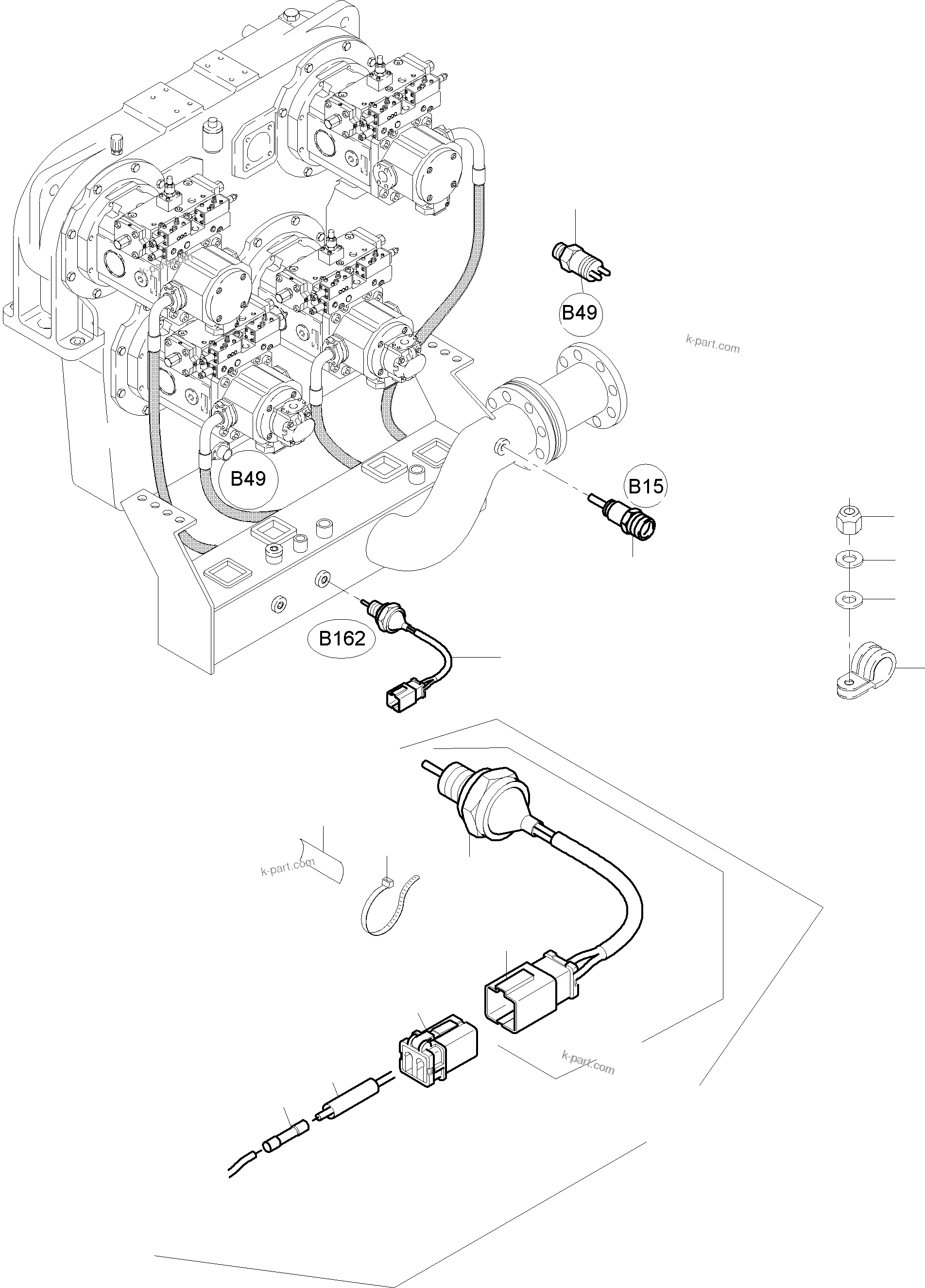 Komatsu parts book diagram for PC4000-6 S/N 08177: CABLES PUMP DISTRIBUTOR GEAR