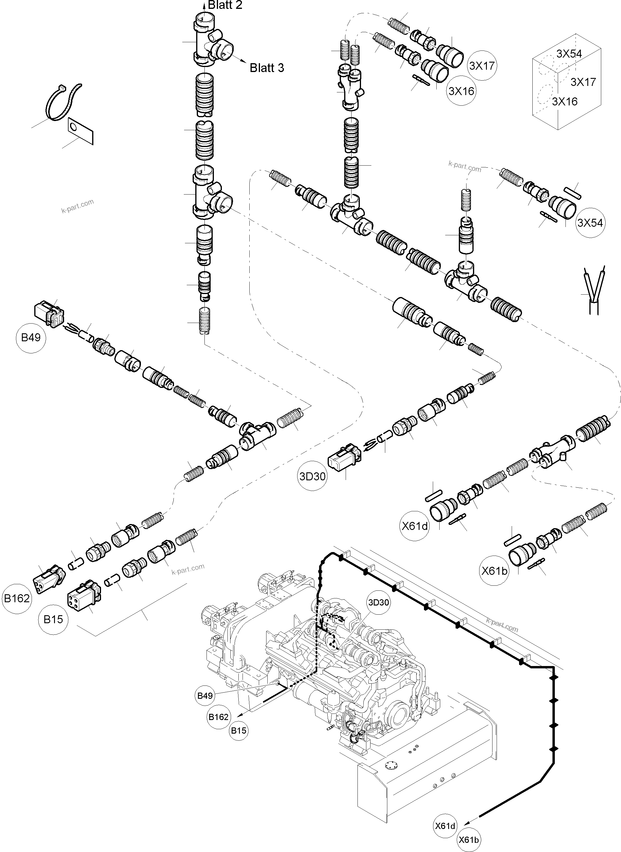 Komatsu parts book diagram for PC4000-6 S/N 08177: CABLES - ENGINE AND TRANSMITTER