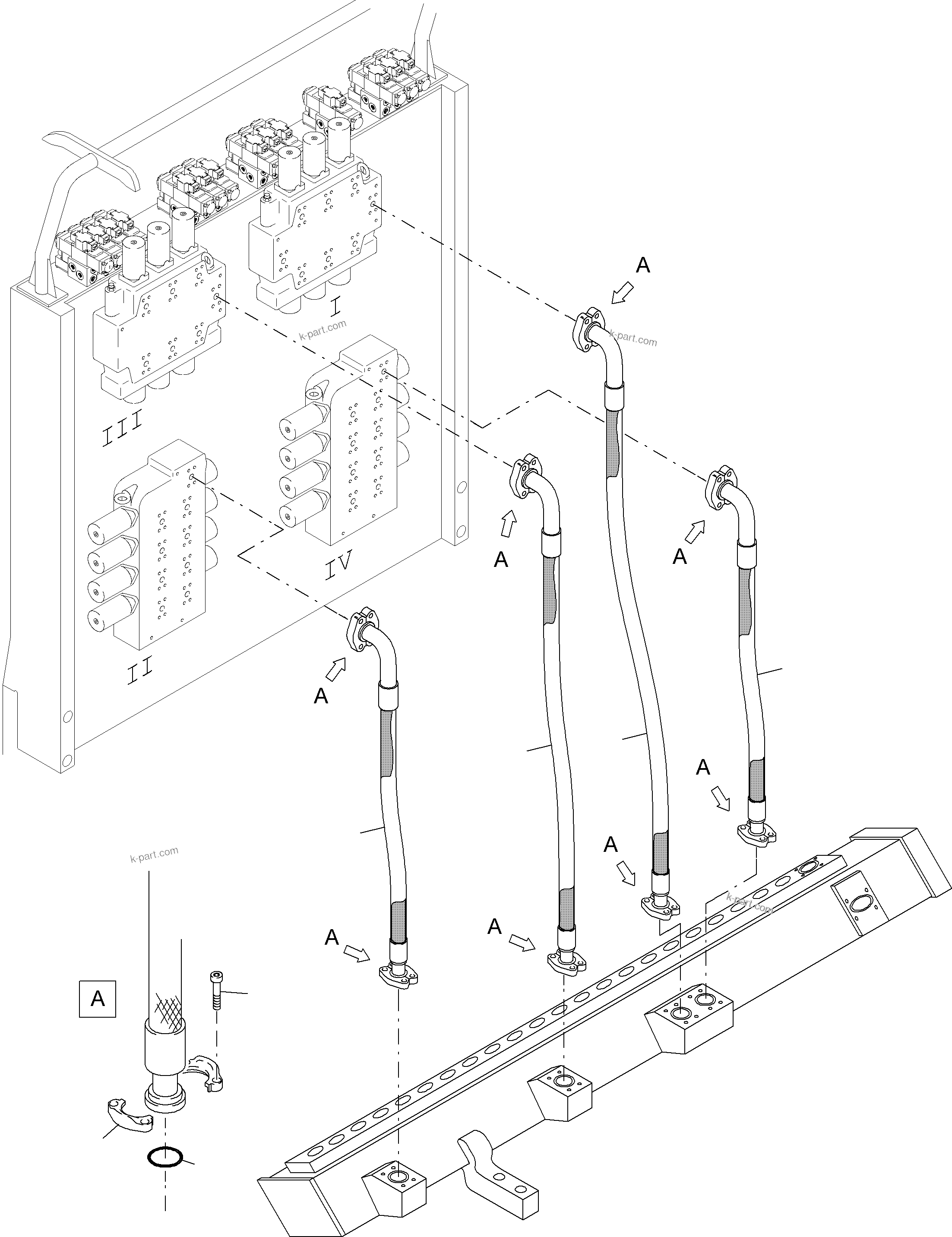 Komatsu parts book diagram for PC4000-6 S/N 08177: RETURN LINES - CONTROL BLOCK, - TANK
