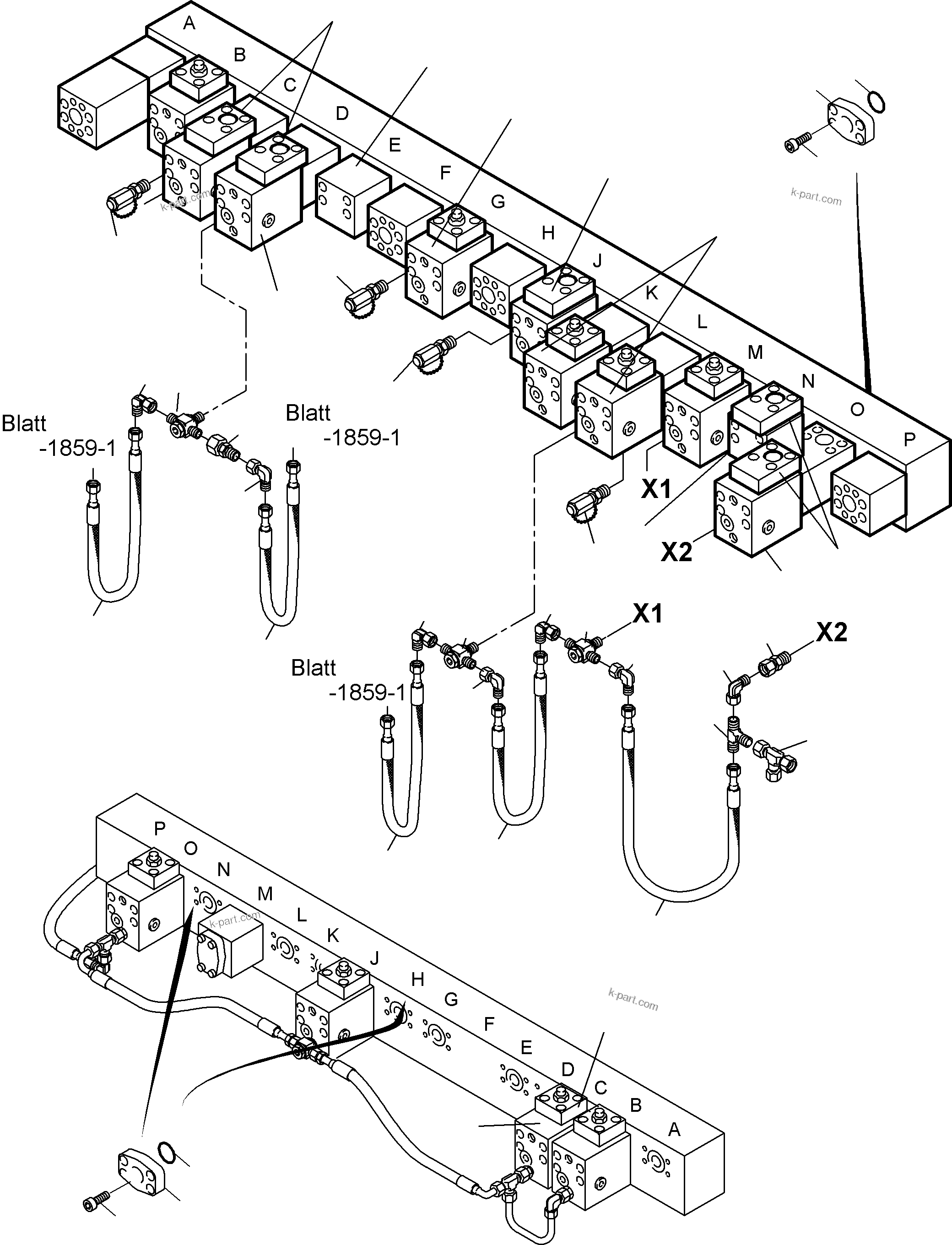 Komatsu parts book diagram for PC4000-6 S/N 08177: MAINFOLD, VALVE AND PIPELINES BHE