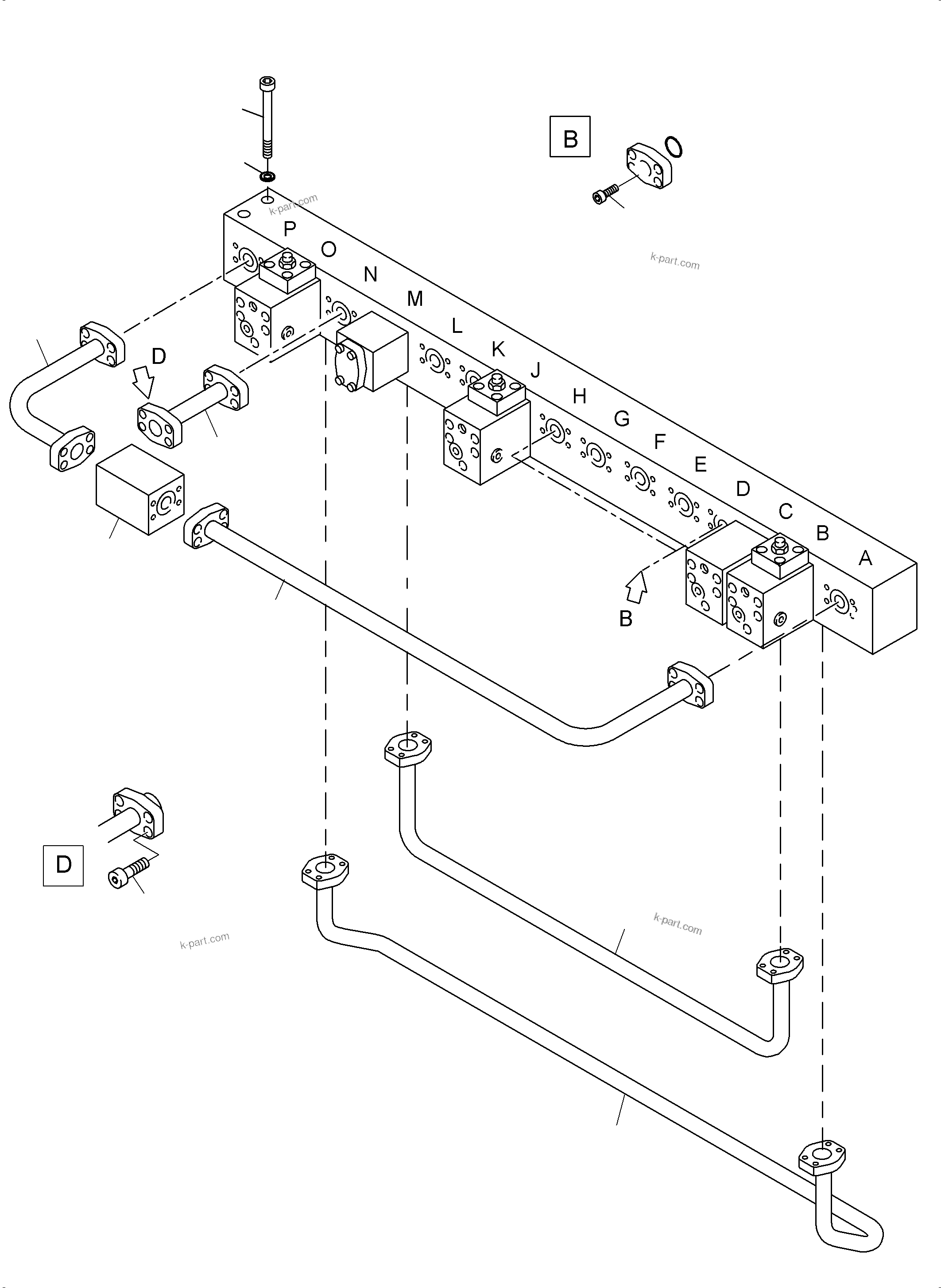 Komatsu parts book diagram for PC4000-6 S/N 08177: MAINFOLD, VALVE AND PIPELINES BHE