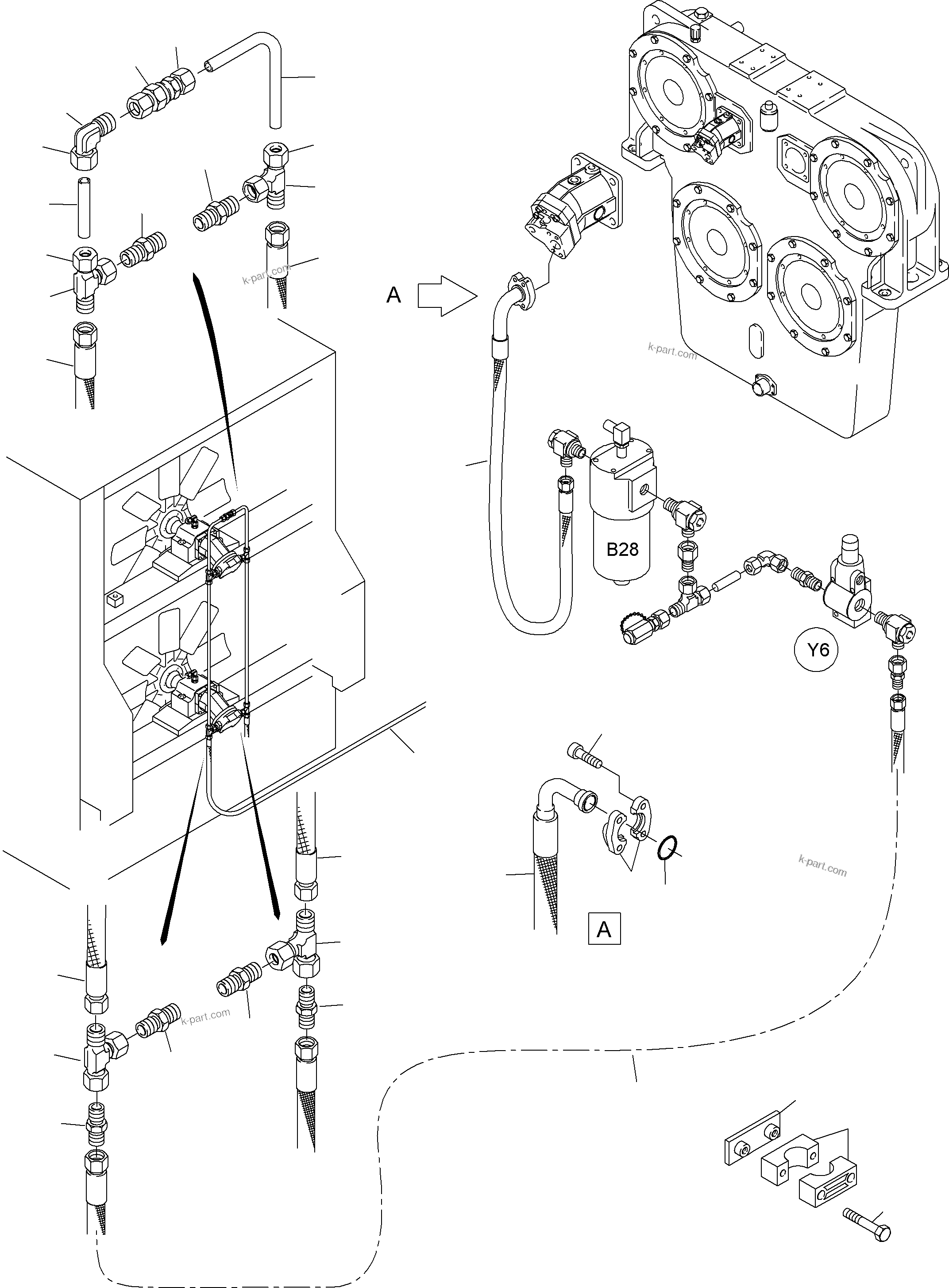 Komatsu parts book diagram for PC4000-6 S/N 08177: LINES - FAN MOTORS, FAN PUMP (OIL COOLER)