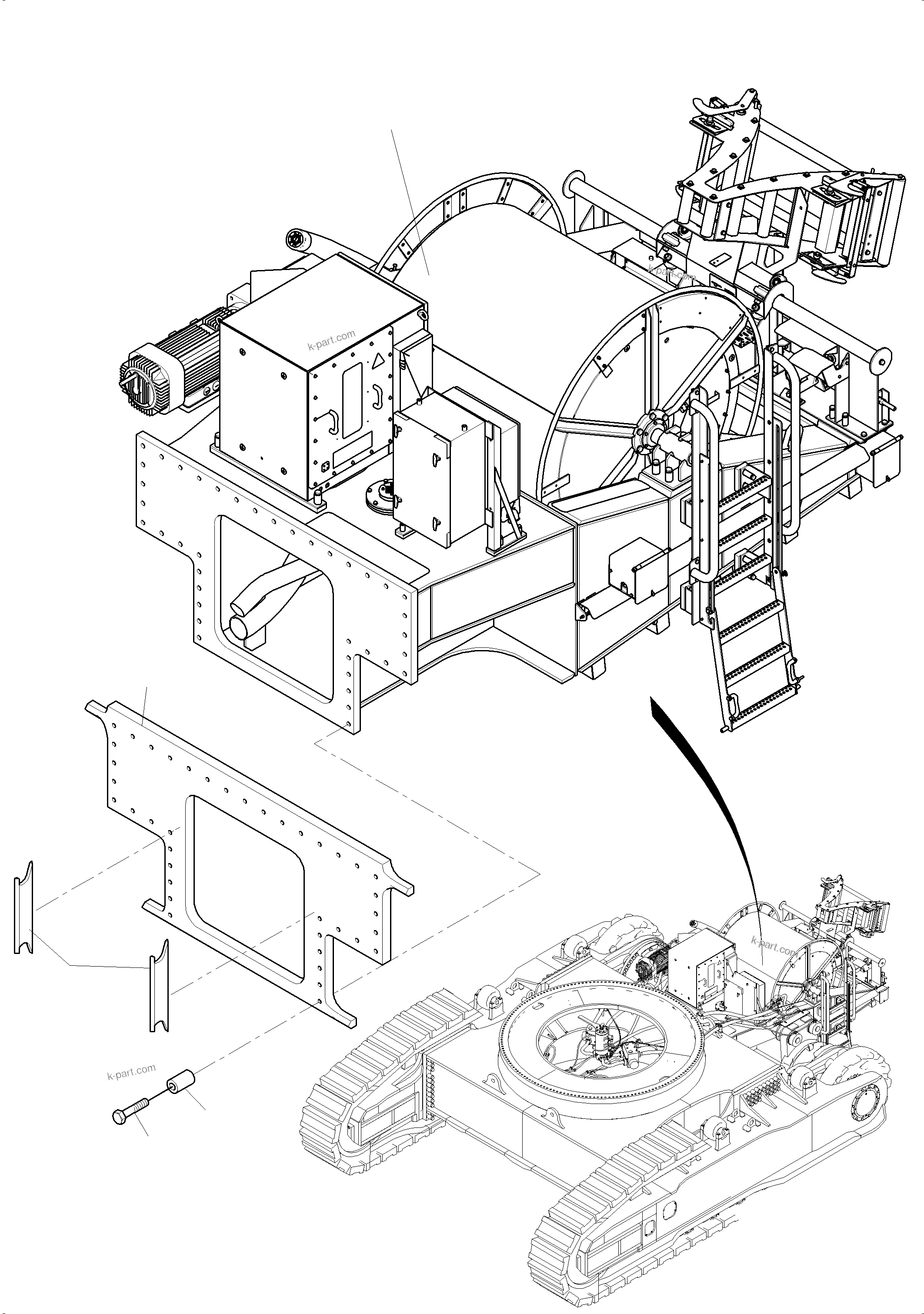 Komatsu parts book diagram for PC4000-6E S/N 08299: CABLE DRUM MOUNTING